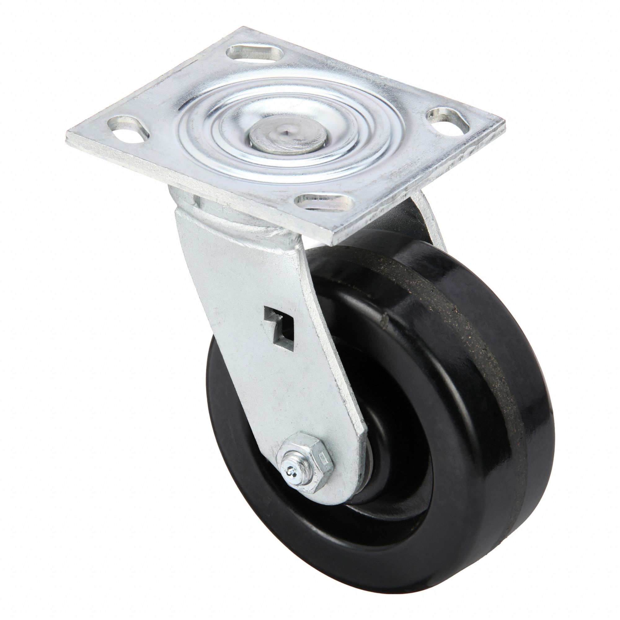 Plate Caster: Swivel, No Brake, Phenolic, 5 in Wheel Dia, 2 in Wheel Wd, 6 1/2 in Mounting Ht