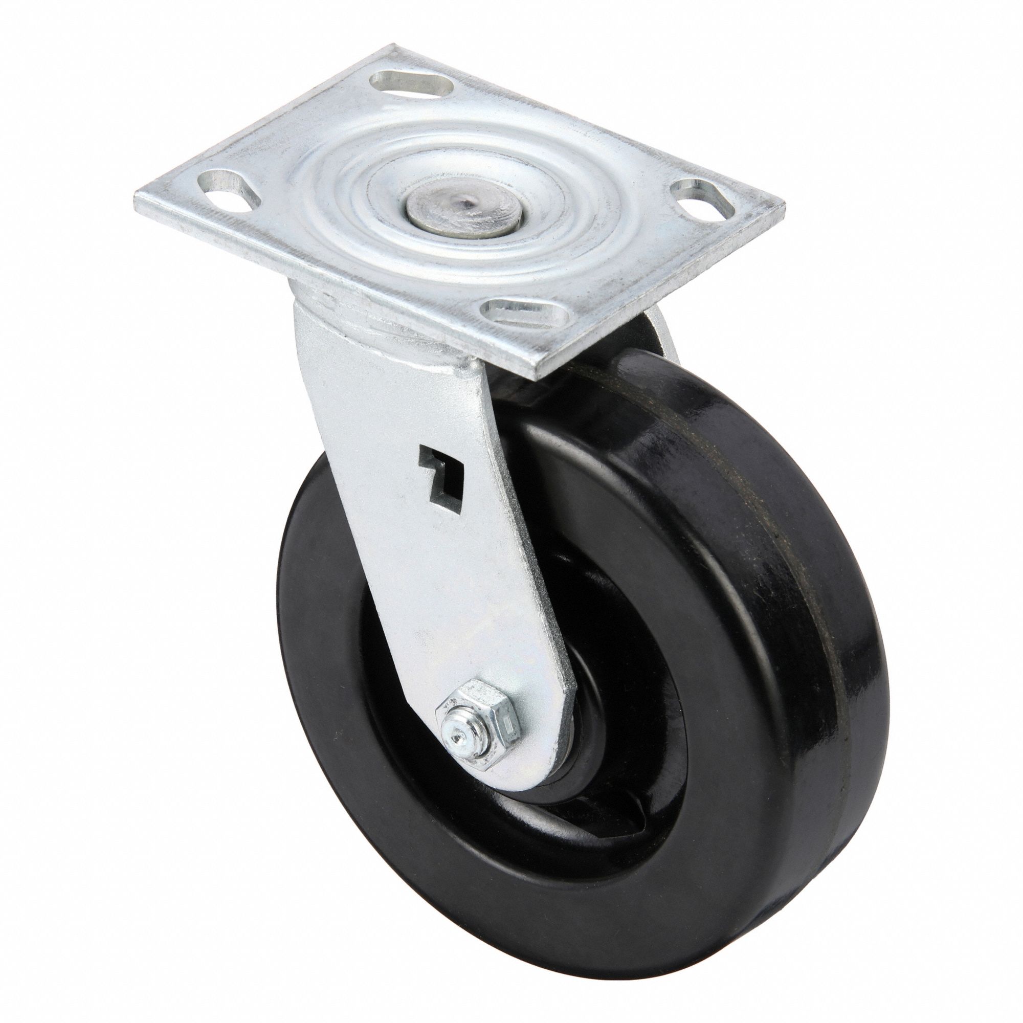 Plate Caster: Swivel, No Brake, Phenolic, 6 in Wheel Dia, 2 in Wheel Wd, 7 1/4 in Mounting Ht