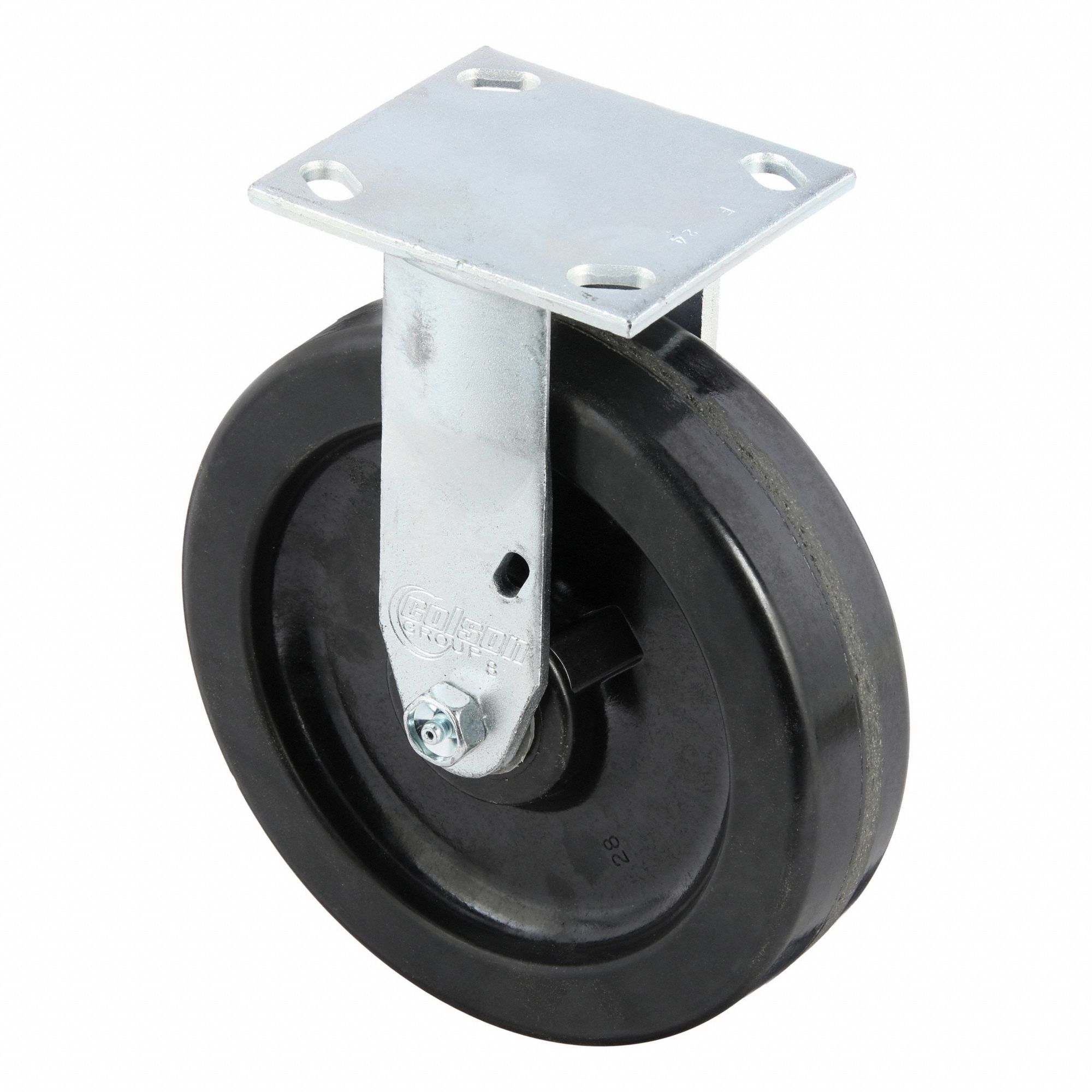 Plate Caster: Rigid, No Brake, Phenolic, 8 in Wheel Dia, 2 in Wheel Wd, 9 1/2 in Mounting Ht