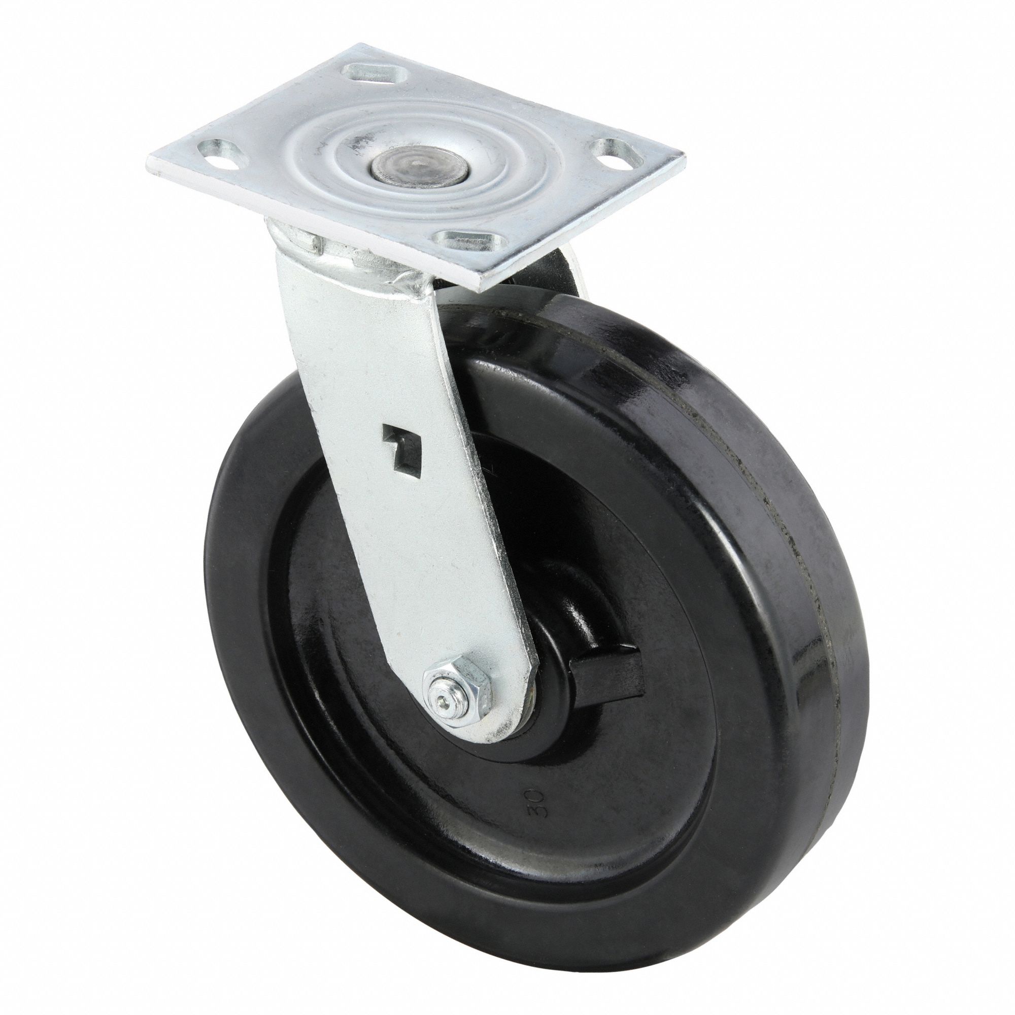 Plate Caster: Swivel, No Brake, Phenolic, 8 in Wheel Dia, 2 in Wheel Wd, 9 1/2 in Mounting Ht