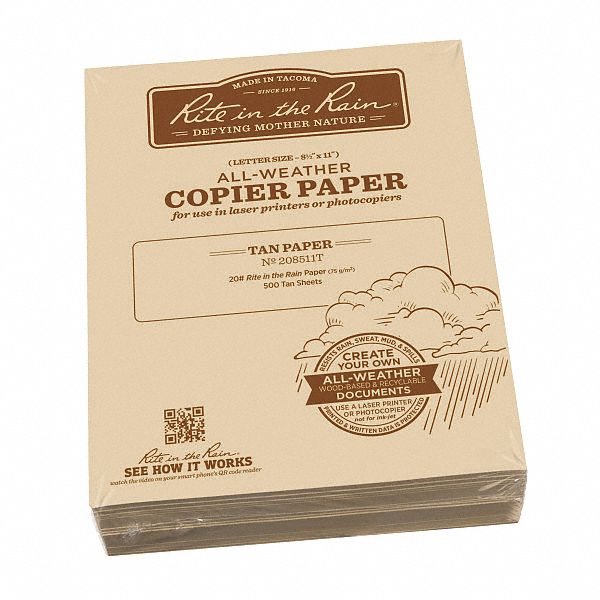 Rite in the rain waterproof laser paper 20 lb paper wt tan water resistant 500 sheets 