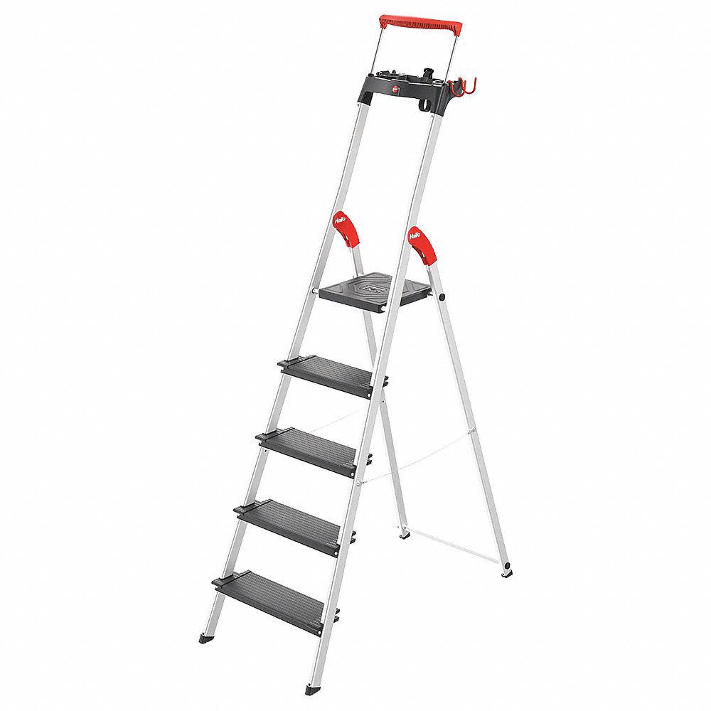 Platform Stepladder: 6 ft 1 in Ladder Ht, 3 ft 5 in Platform Ht, 330 lb, 101 cm Base Spread