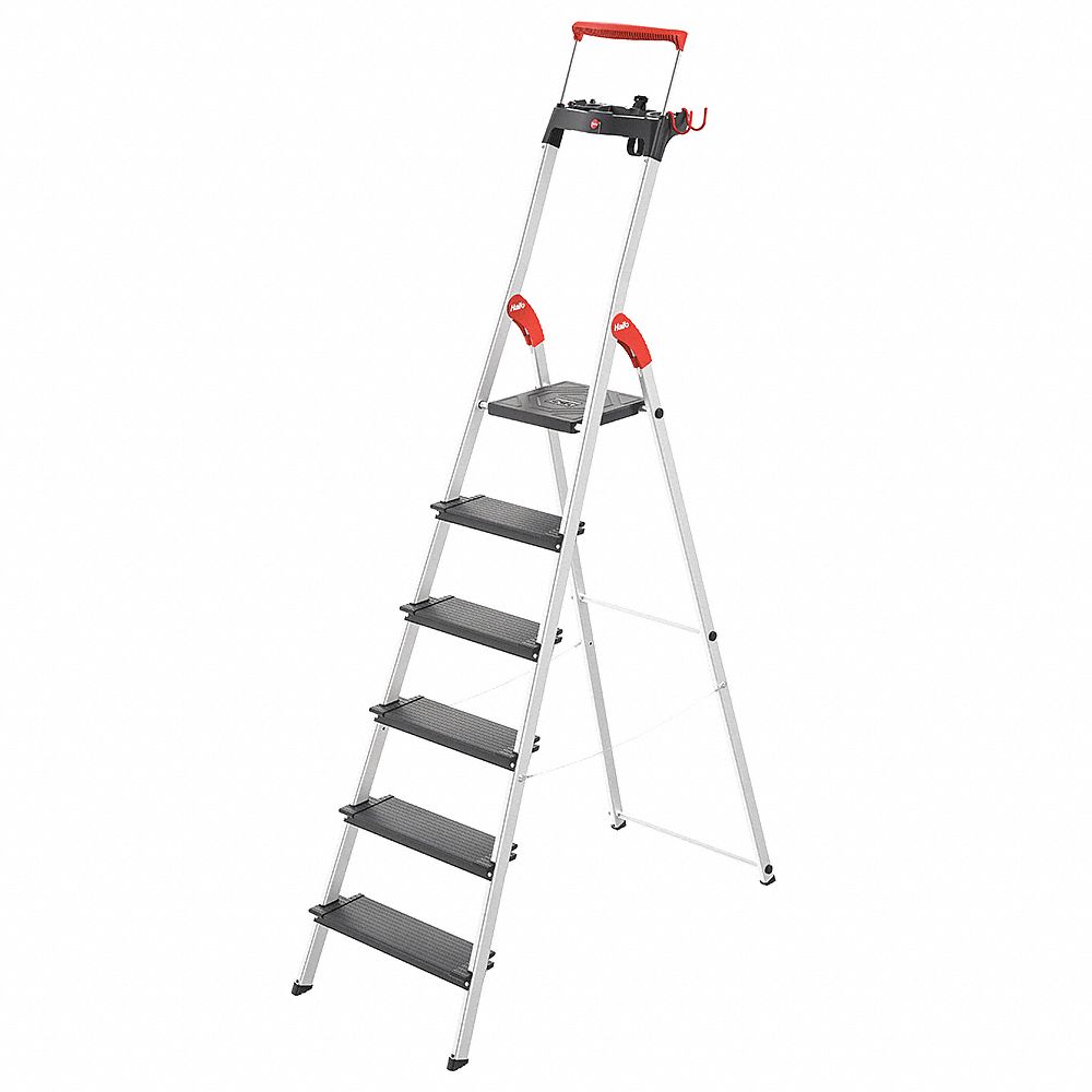 Platform Stepladder: 6 ft 8 in Ladder Ht, 4 ft 2 in Platform Ht, 330 lb, 116 cm Base Spread