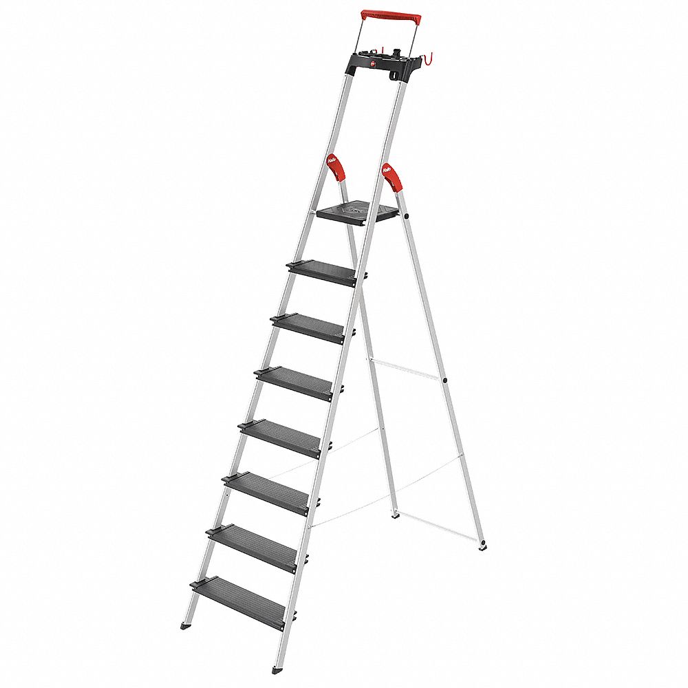 Platform Stepladder: 8 ft 3 in Ladder Ht, 5 ft 6 in Platform Ht, 330 lb, 147 cm Base Spread