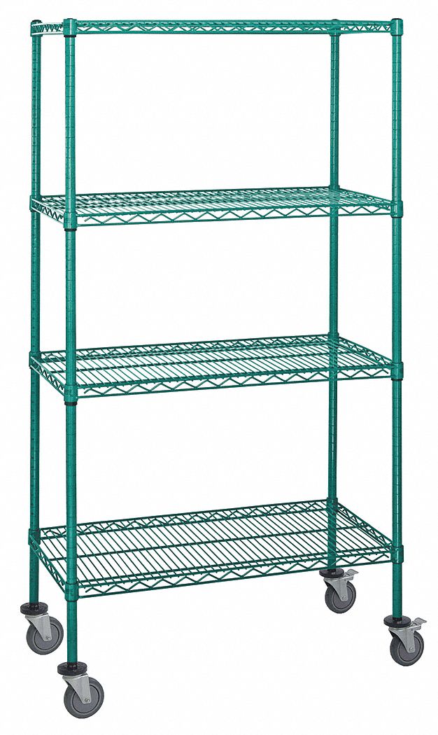 Mobile Stem Caster Cart, Green, 4 Shelves