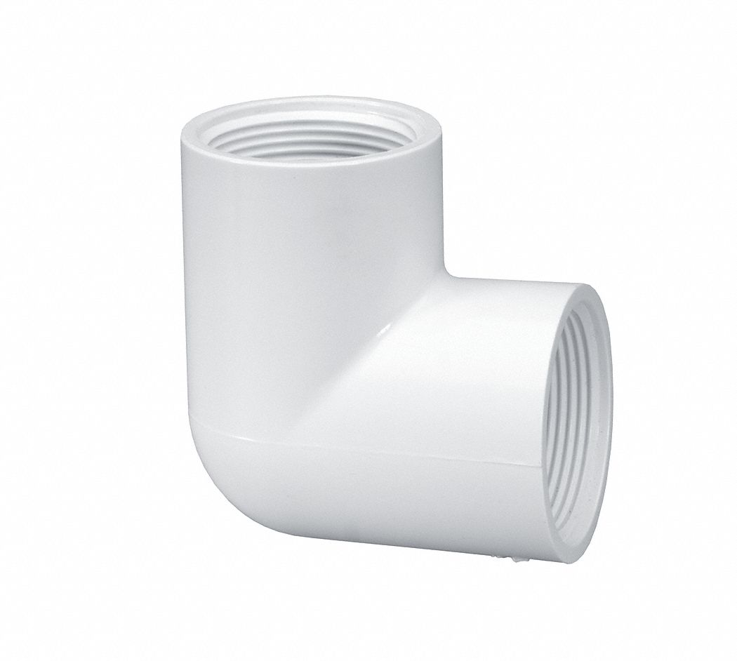 Pipe Elbow: Schedule 40, PVC, 1 in x 1 in Size, Threaded x Threaded, Female NPT x Female NPT, White