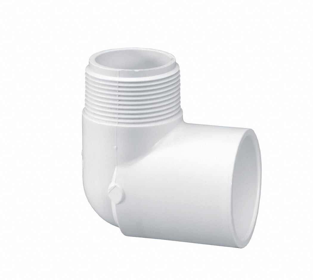 Pipe Elbow: Schedule 40, PVC, 1/2 in x 1/2 in Size, Socket x Threaded, Female x Male NPT, White