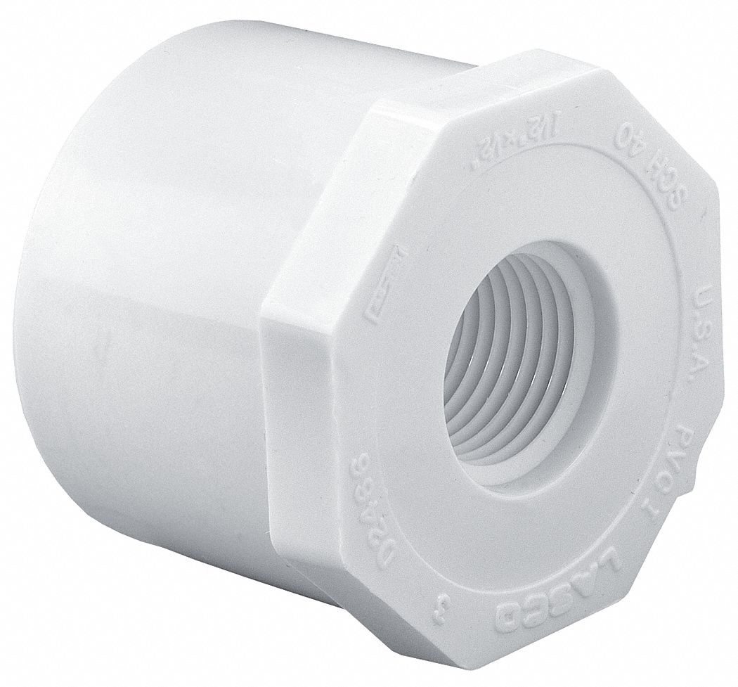 Pipe Straight: Bushing, Schedule 40, PVC, 3/4 in x 1/2 in Size, Spigot x Threaded, Male x Female NPT