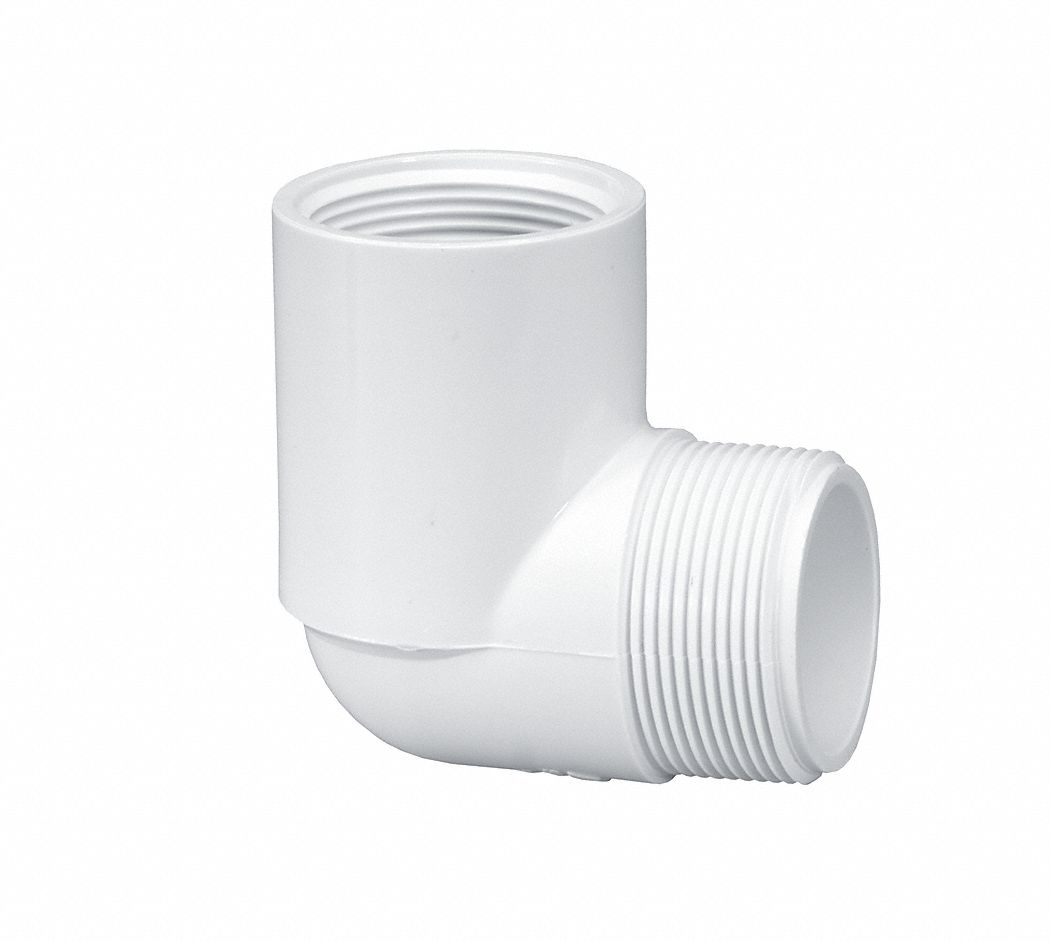 Pipe Elbow: 90° Elbow, Schedule 40, PVC, 1/2 in x 1/2 in Size, Threaded x Threaded, White, NPT