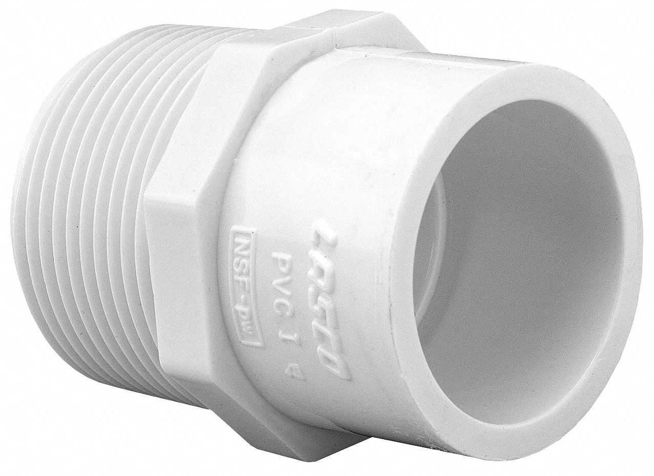 Pipe Adapter: Schedule 40, PVC, 3/4 in x 1/2 in Size, Socket x Threaded, Female x Male NPT, White