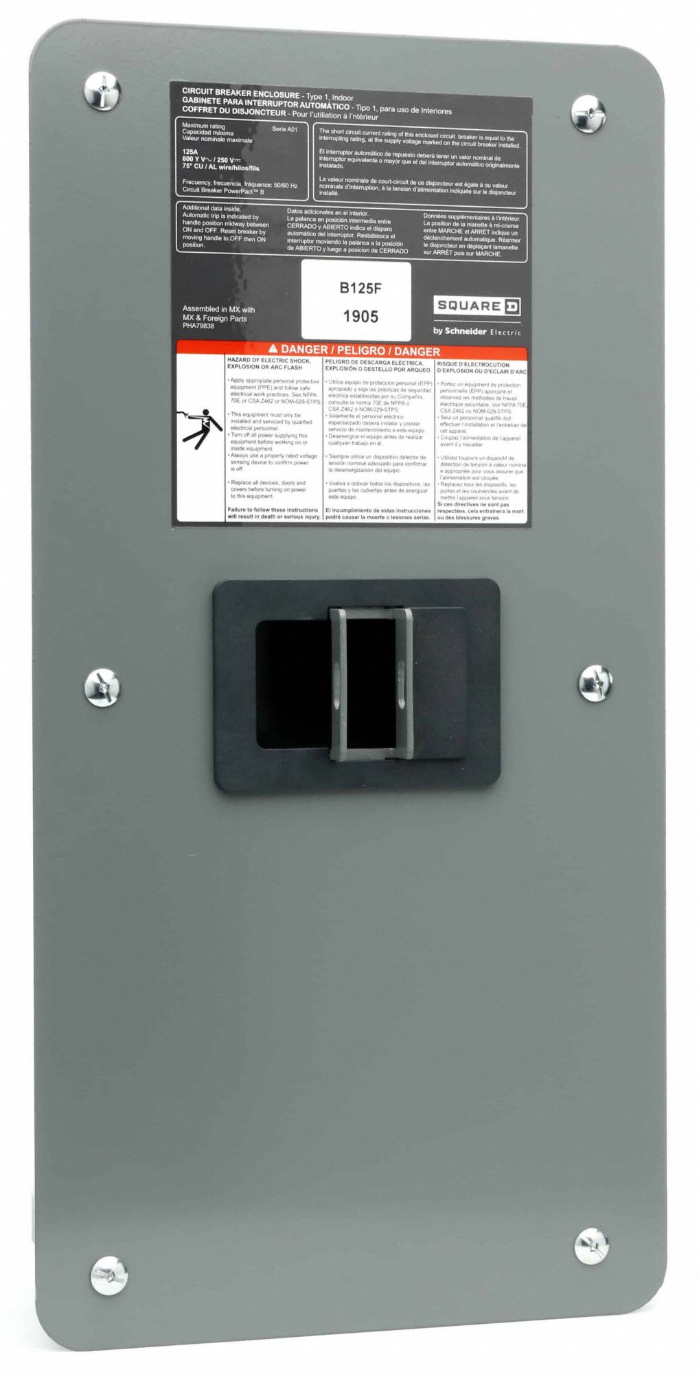 Circuit Breaker Enclosure: 3 Spaces, 125 A Amps, Flush Mounting, Indoor