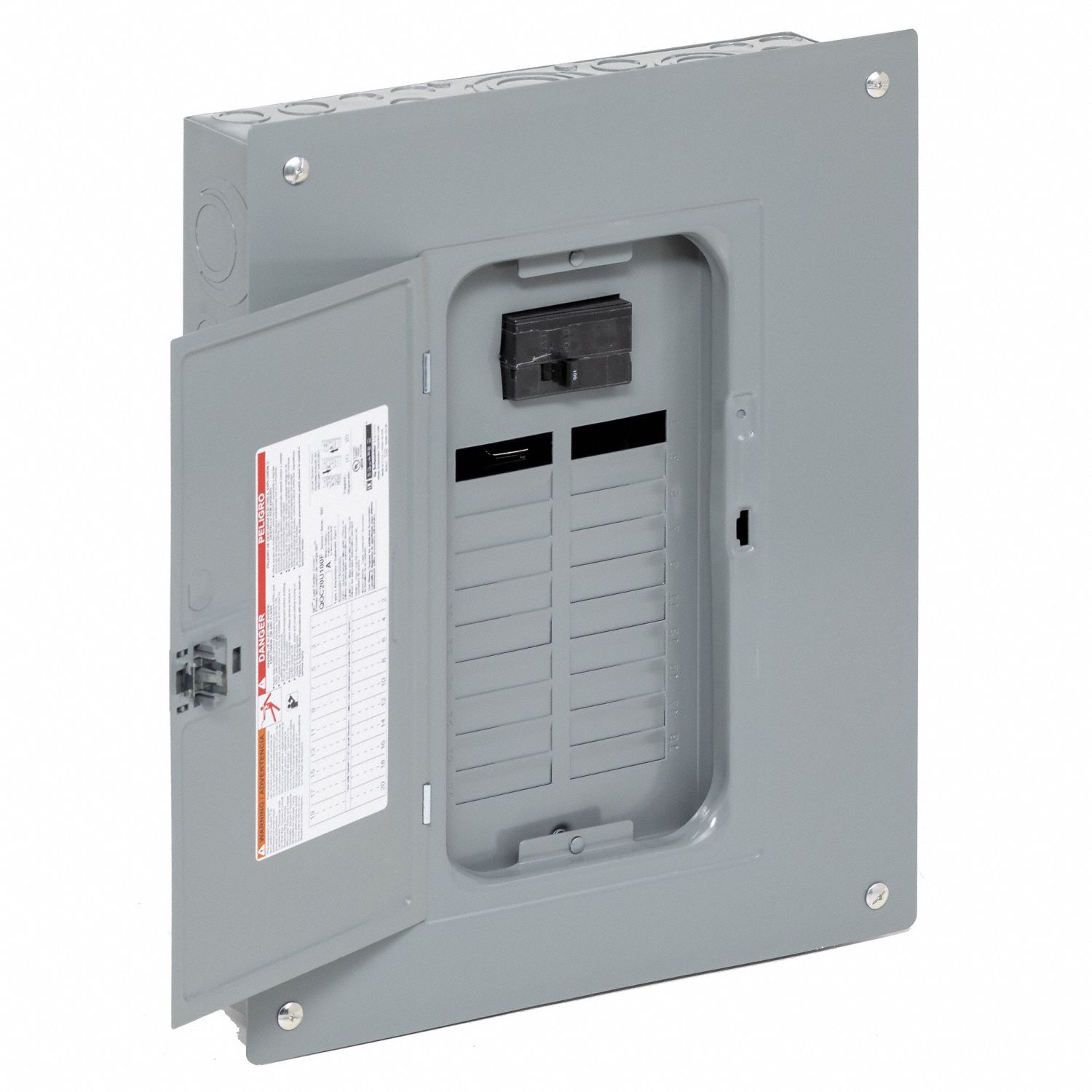 Load Center: 100 A Amps, 120/240V AC, 20 Spaces, 22 kA, 4 Max. No. of Tandem Breakers, Indoor