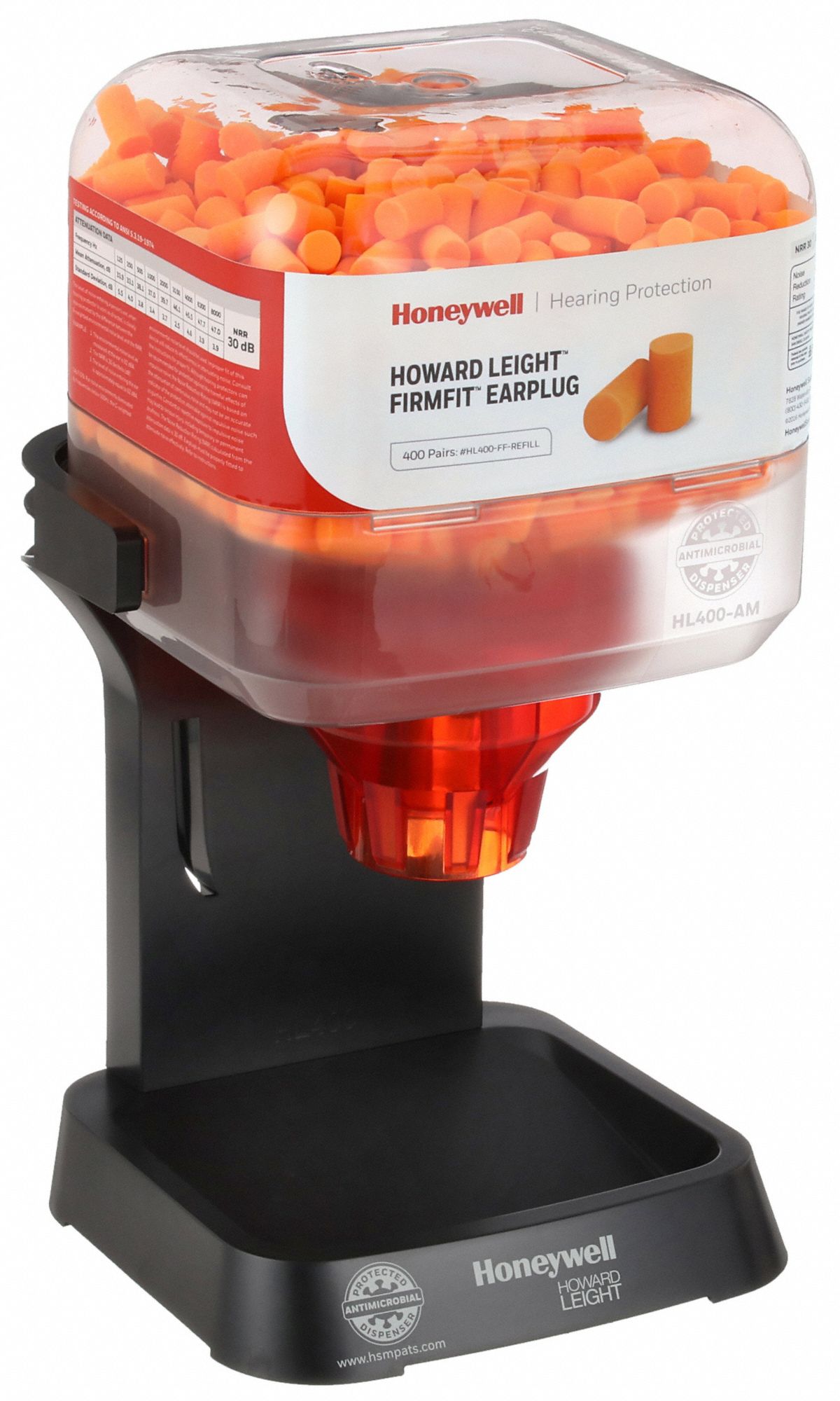 Earplug Dispenser: Dispenser with Refill, Cylinder, 30 dB NRR, 400 Pairs, Uncorded