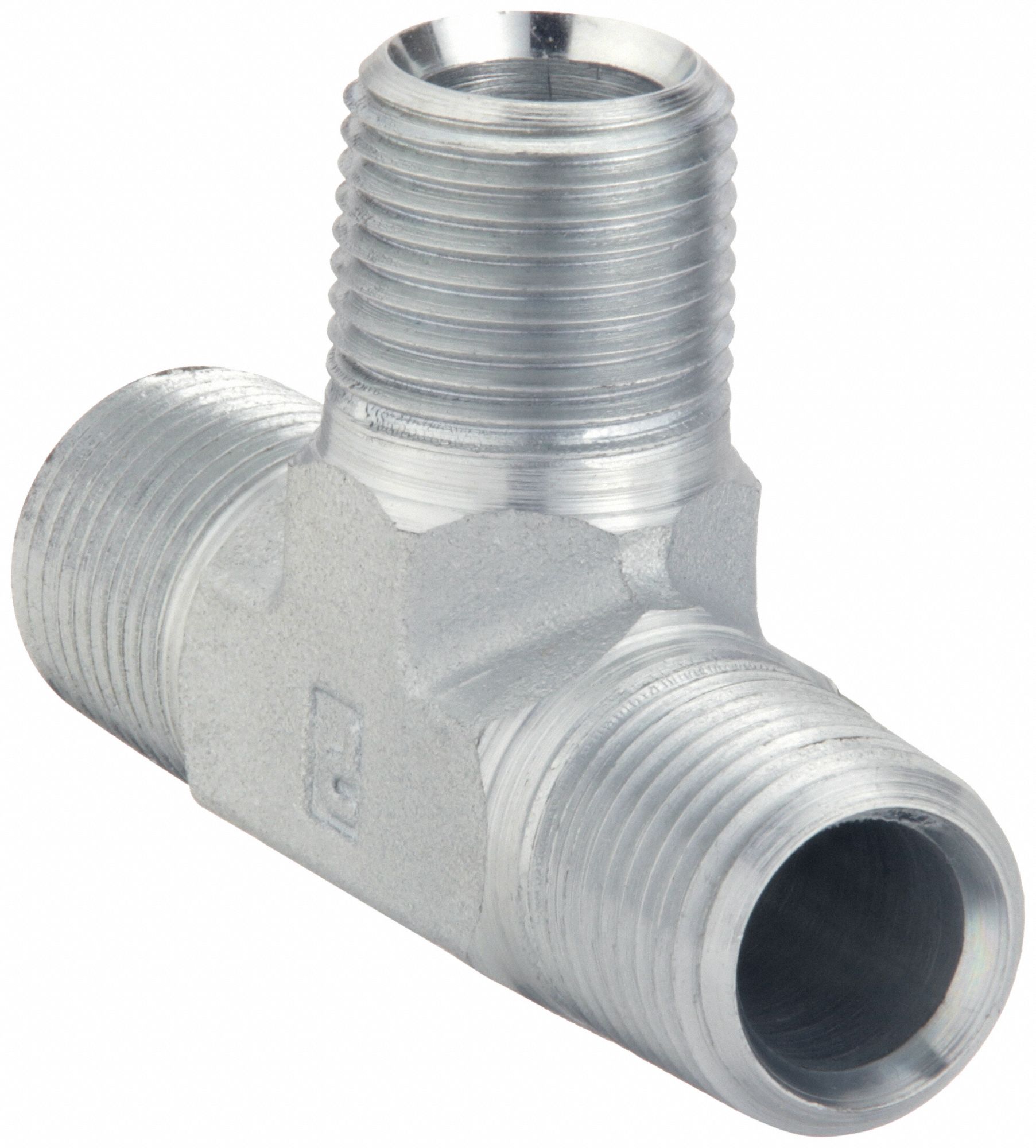 Tee: Steel, 1 1/4 in x 1 1/4 in x 1 1/4 in Fitting Pipe Size, Male NPT x Male NPTF x Male