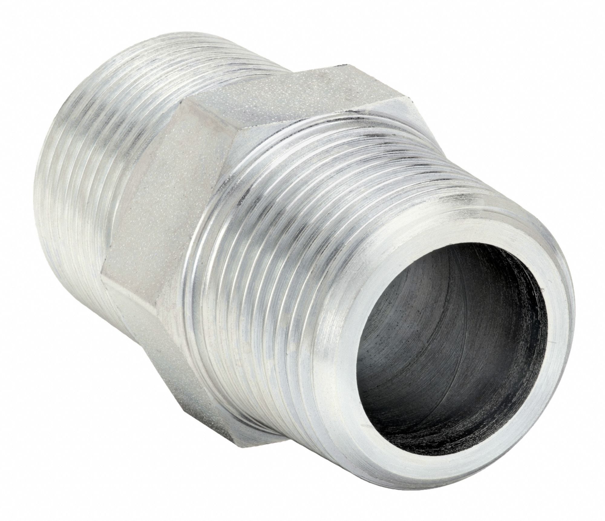 Straight Adapter: Steel, 1/4 in x 1/4 in Fitting Pipe Size, Male BSPT x Male NPTF, 1 7/16 in Lg