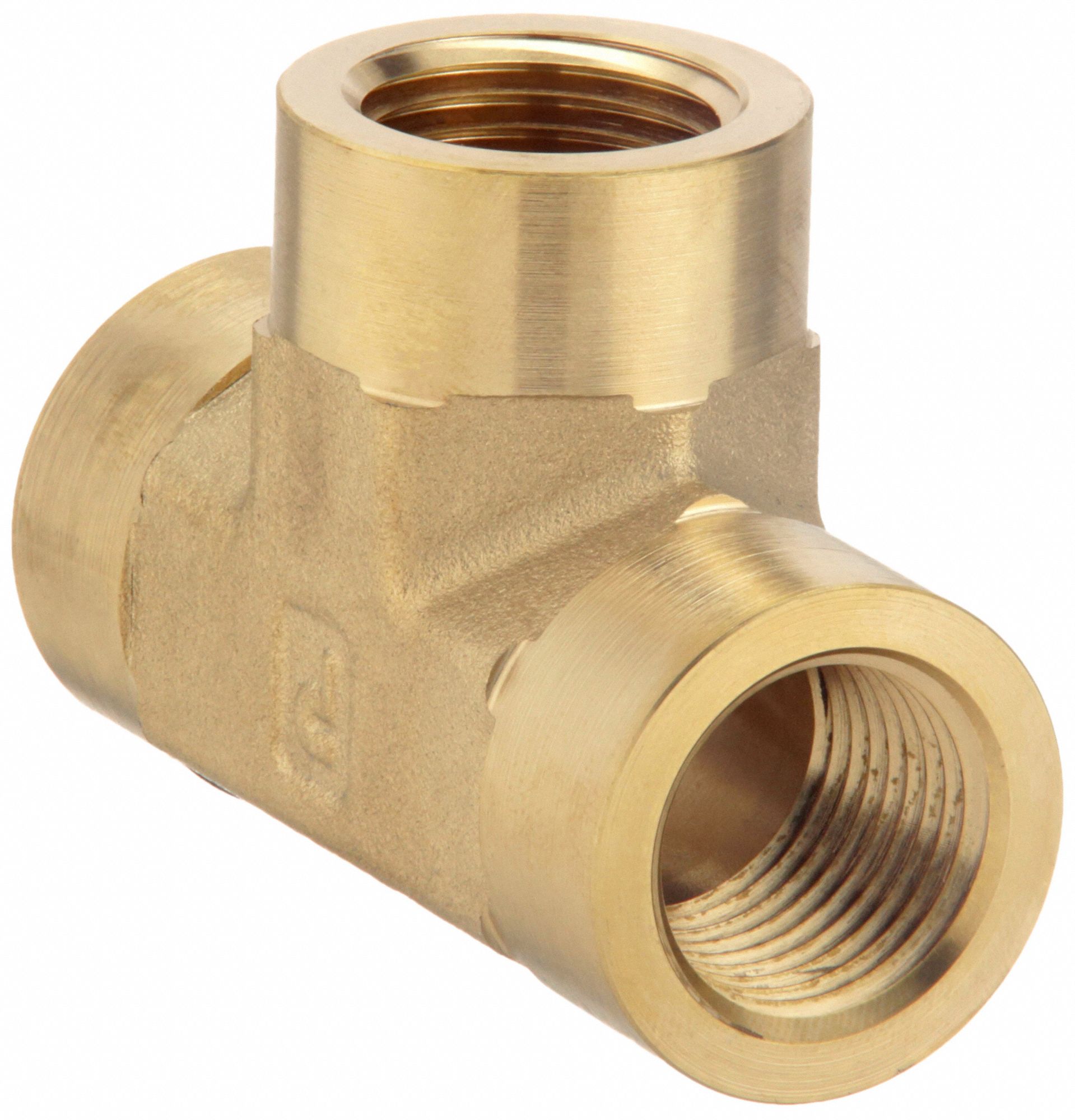 Tee: Brass, 1 in x 1 in x 1 in Fitting Pipe Size, Female NPT x Female NPTF x Female NPTF
