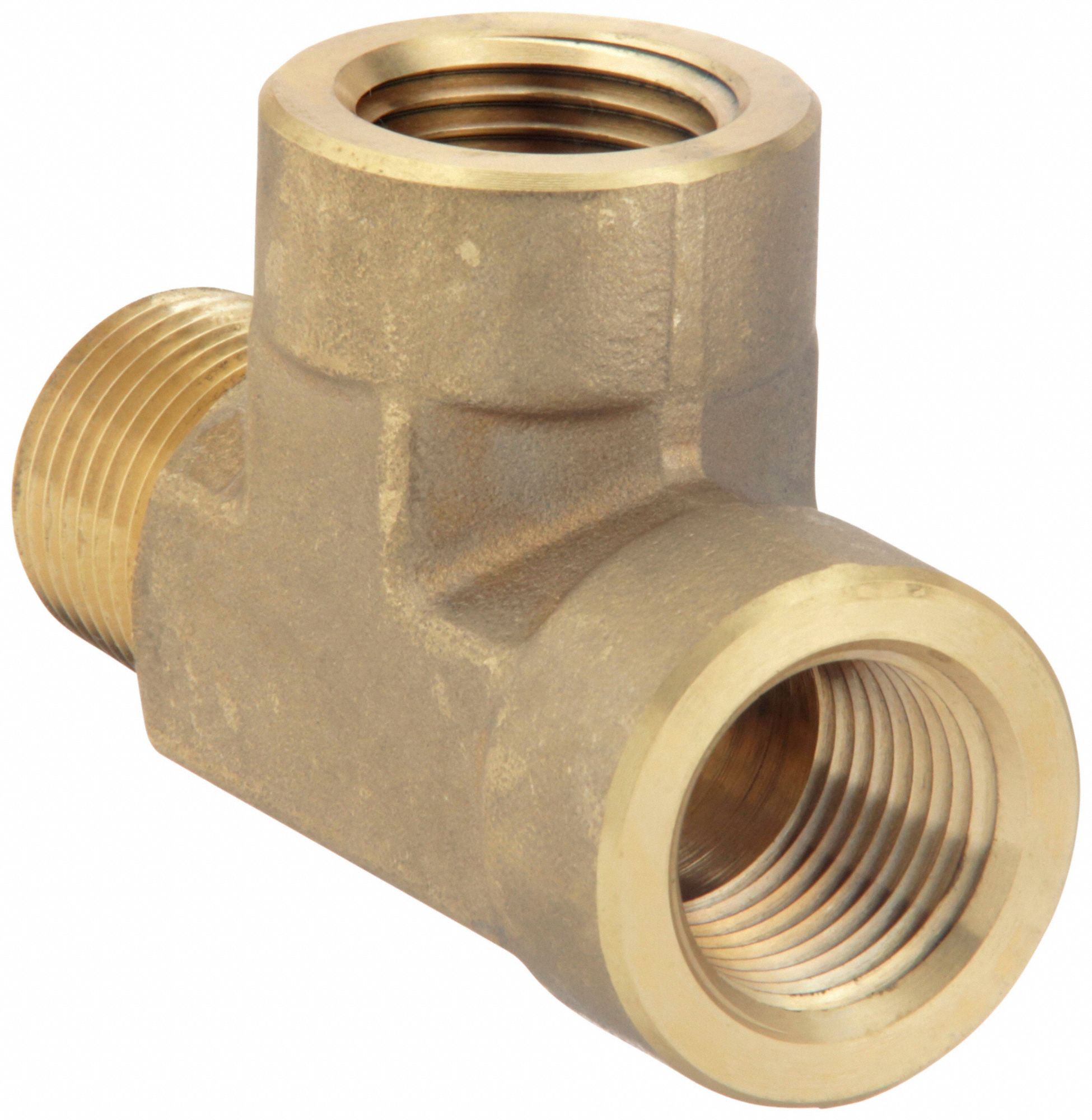 Tee: Brass, 1/2 in x 1/2 in x 1/2 in Fitting Pipe Size, Female NPT x Male NPTF x Female NPTF