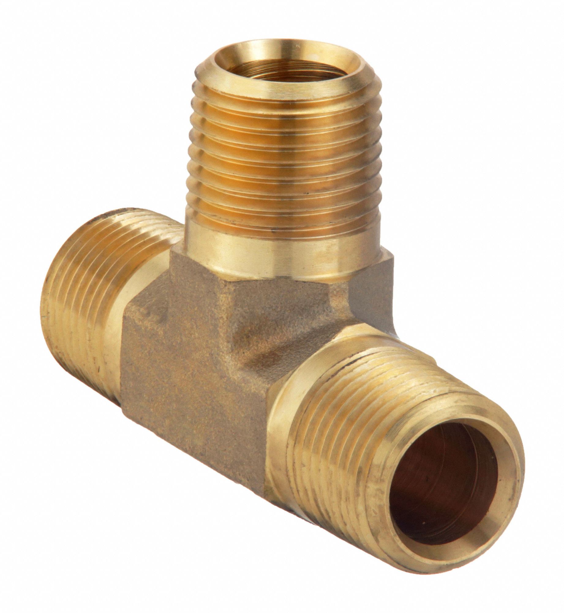 Tee: Brass, 1/2 in x 1/2 in x 1/2 in Fitting Pipe Size, Male NPT x Male NPTF x Male NPTF