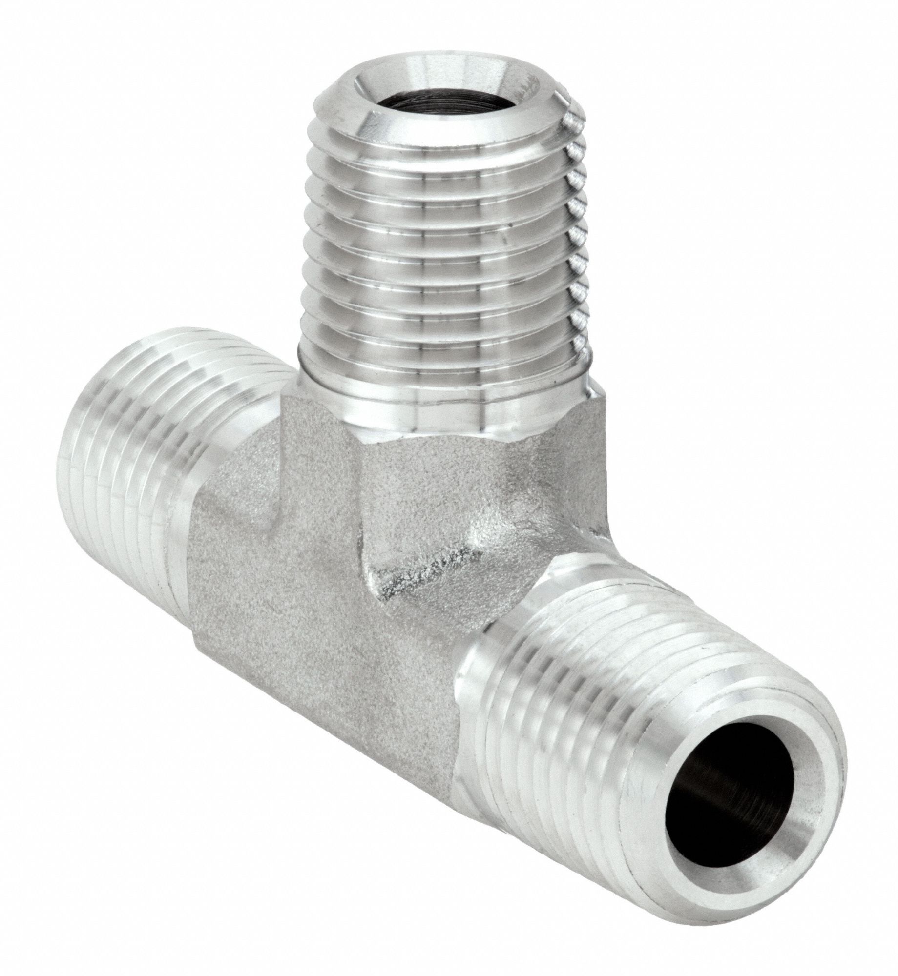 Tee: 316 Stainless Steel, 1/2 in x 1/2 in x 1/2 in Fitting Pipe Size, Male NPT x Male NPTF x Male