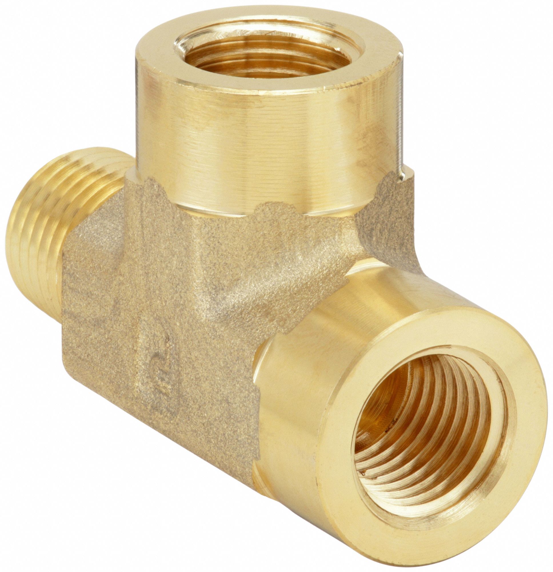Tee: Brass, 1/4 in x 1/4 in x 1/4 in Fitting Pipe Size, Female NPT x Male NPTF x Female NPTF