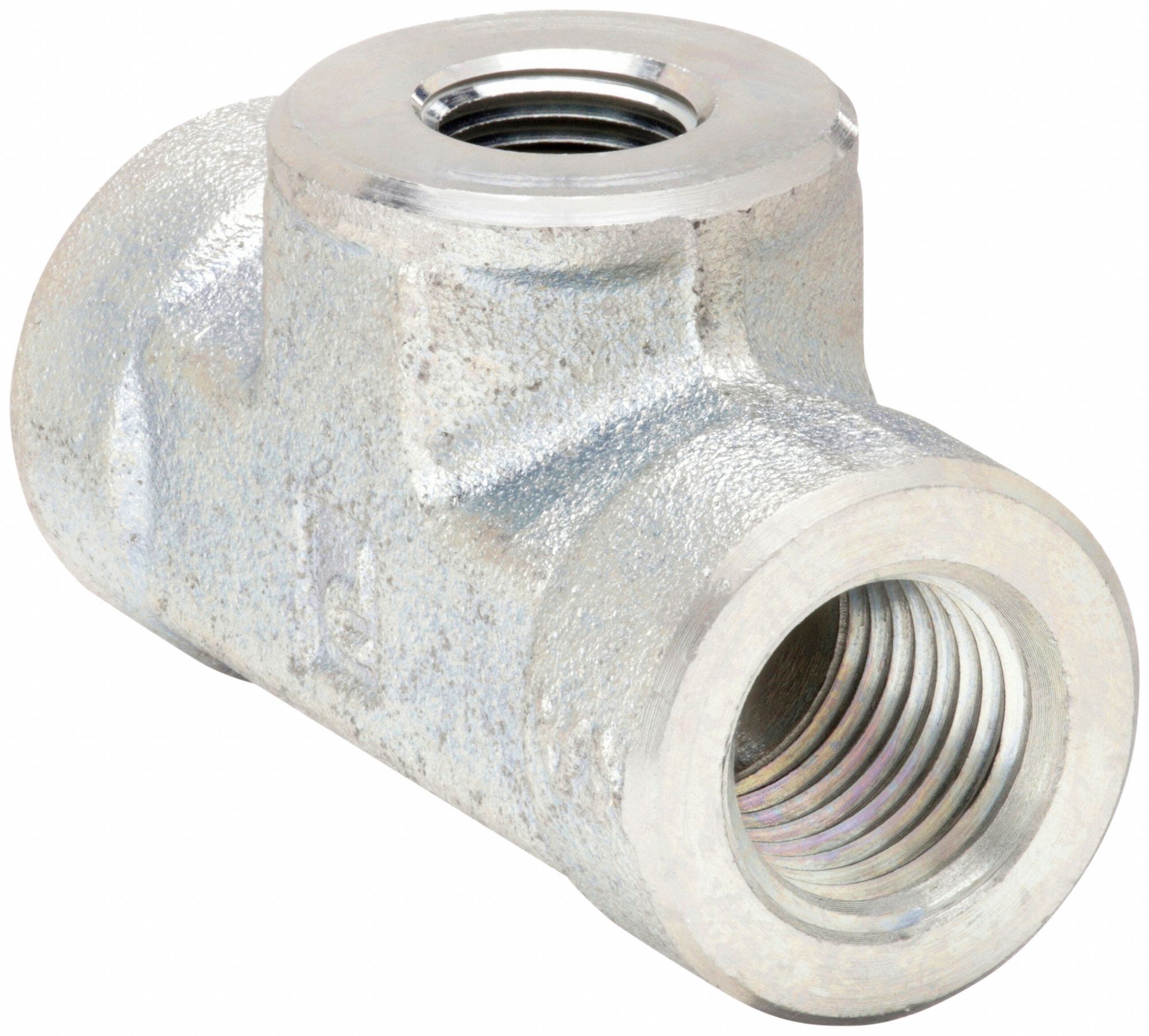 Tee: Steel, 1/4 in x 1/4 in x 1/8 in Fitting Pipe Size, Female NPT x Female NPTF x Female