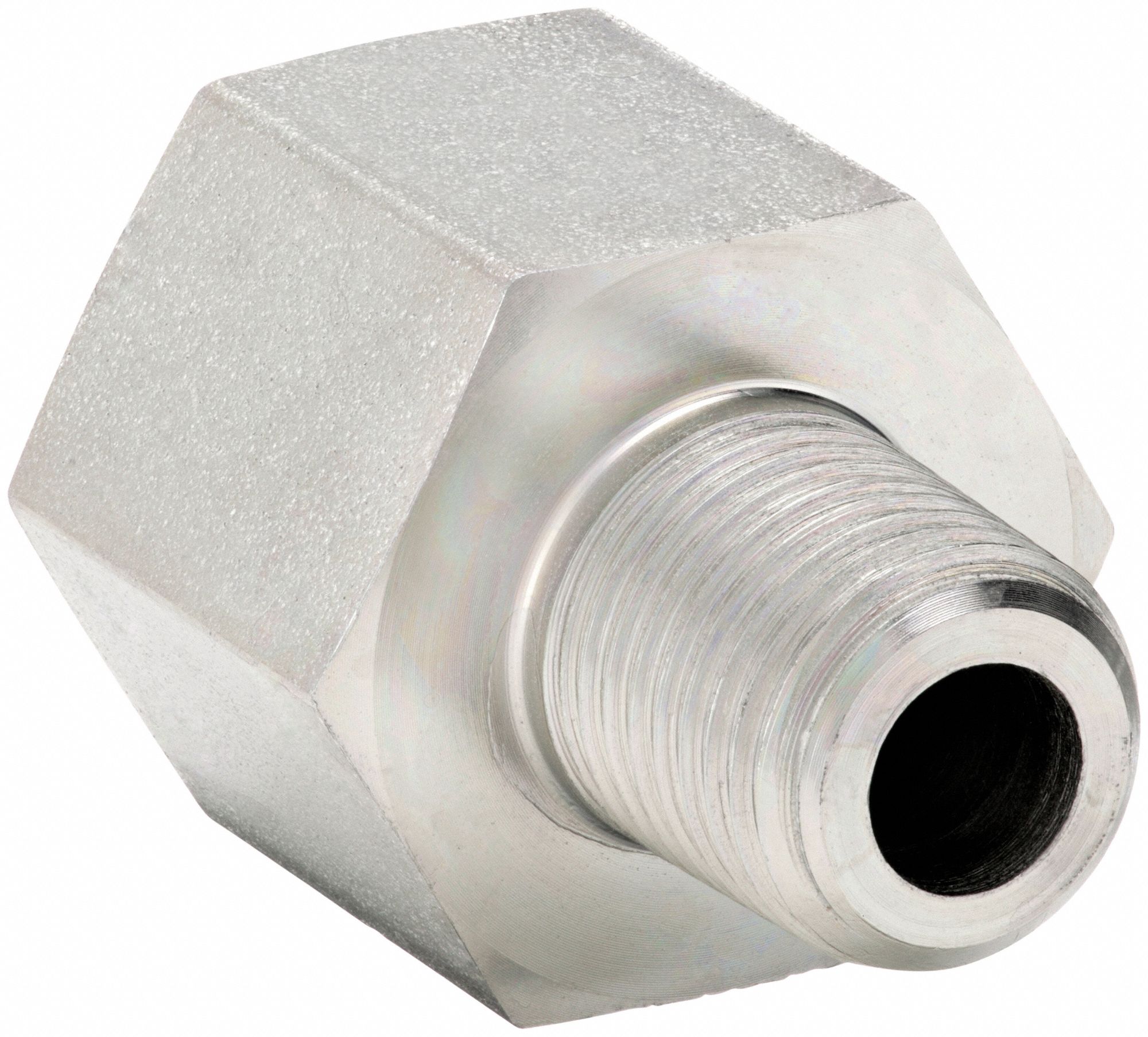 Straight Adapter: Steel, 1/4 in x 14 mm Fitting Pipe Size, Male NPT x Female Metric, 1 5/16 in Lg