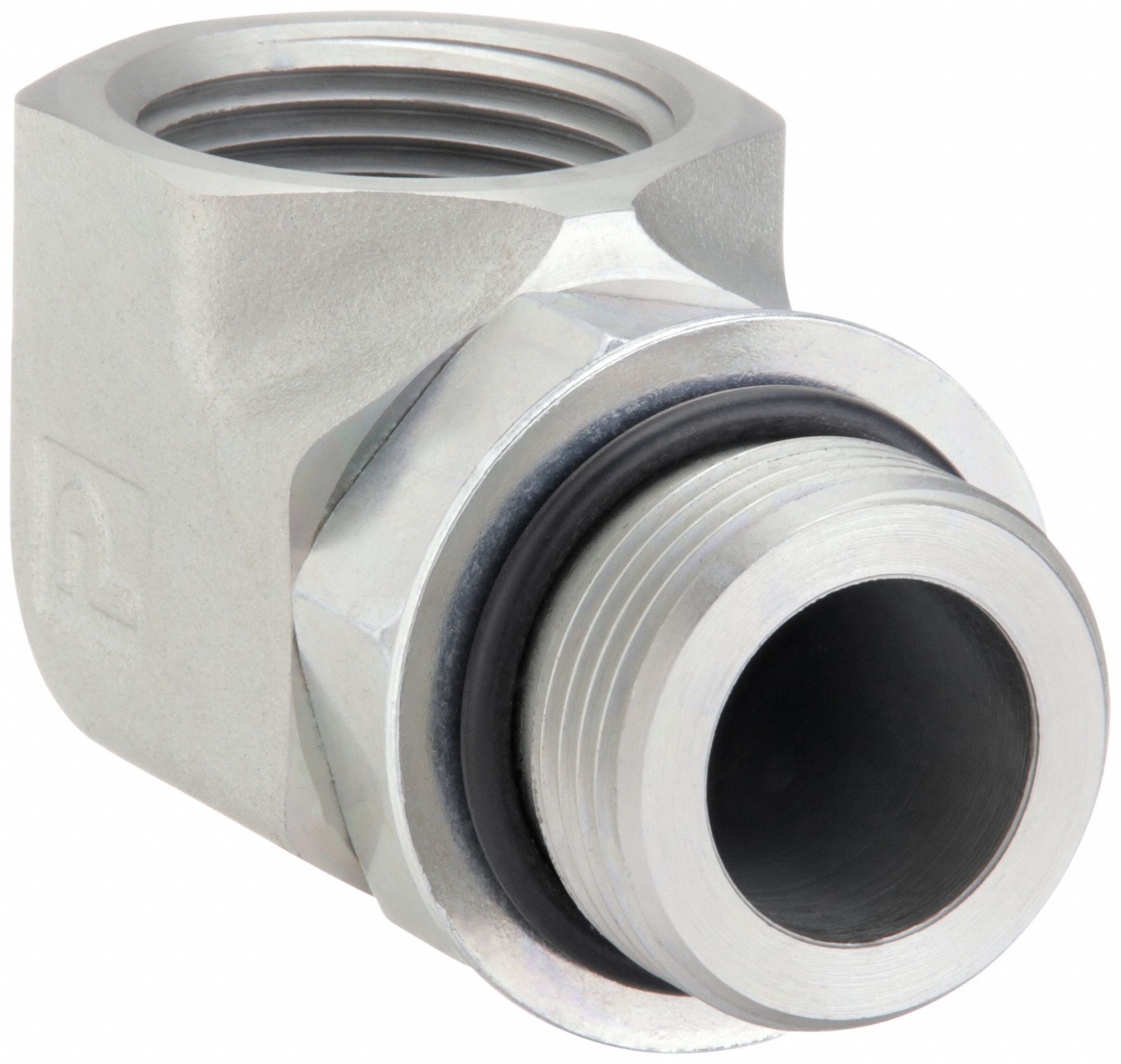 90° Elbow: Steel, 1 1/4 in x 4 in Fitting Pipe Size, Male SAE-ORB x Female NPTF