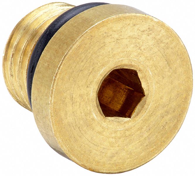 Hollow Hex Plug: Brass, 1/8 in Fitting Pipe Size, Male SAE-ORB, 3/8 in Overall Lg