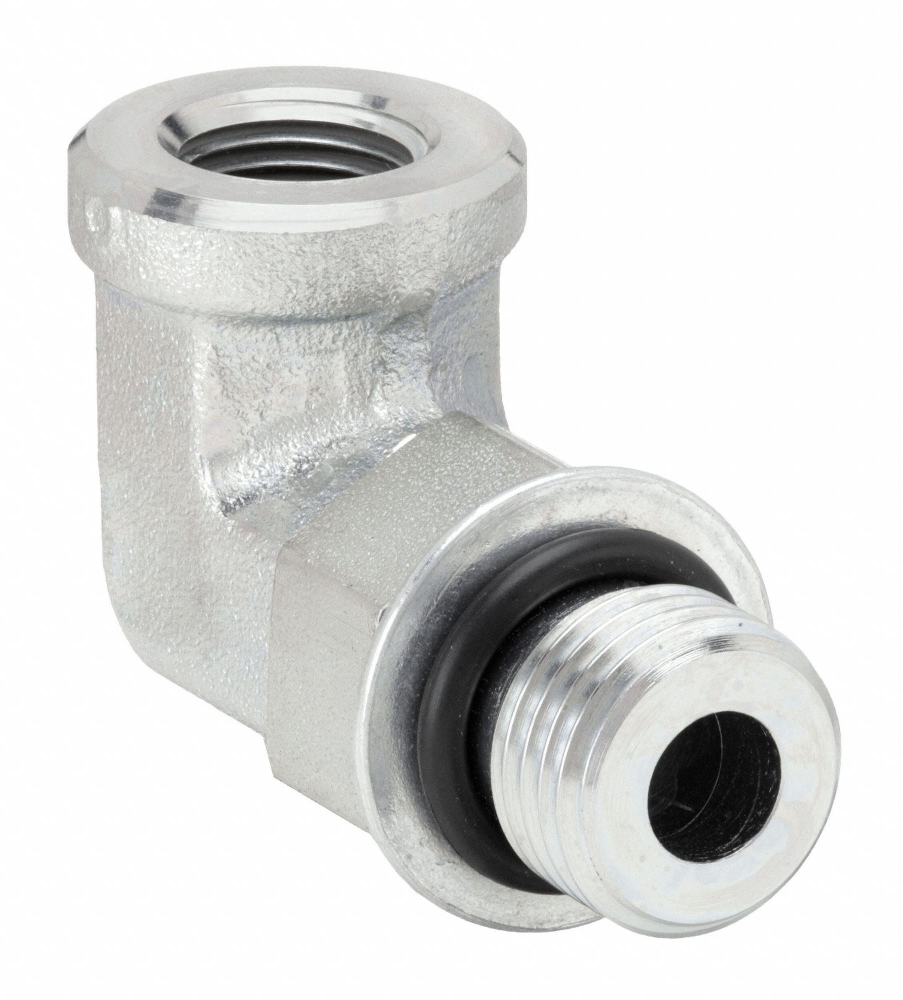 90° Elbow: Steel, 1/4 in x 1/4 in Fitting Pipe Size, Male SAE x Female SAE
