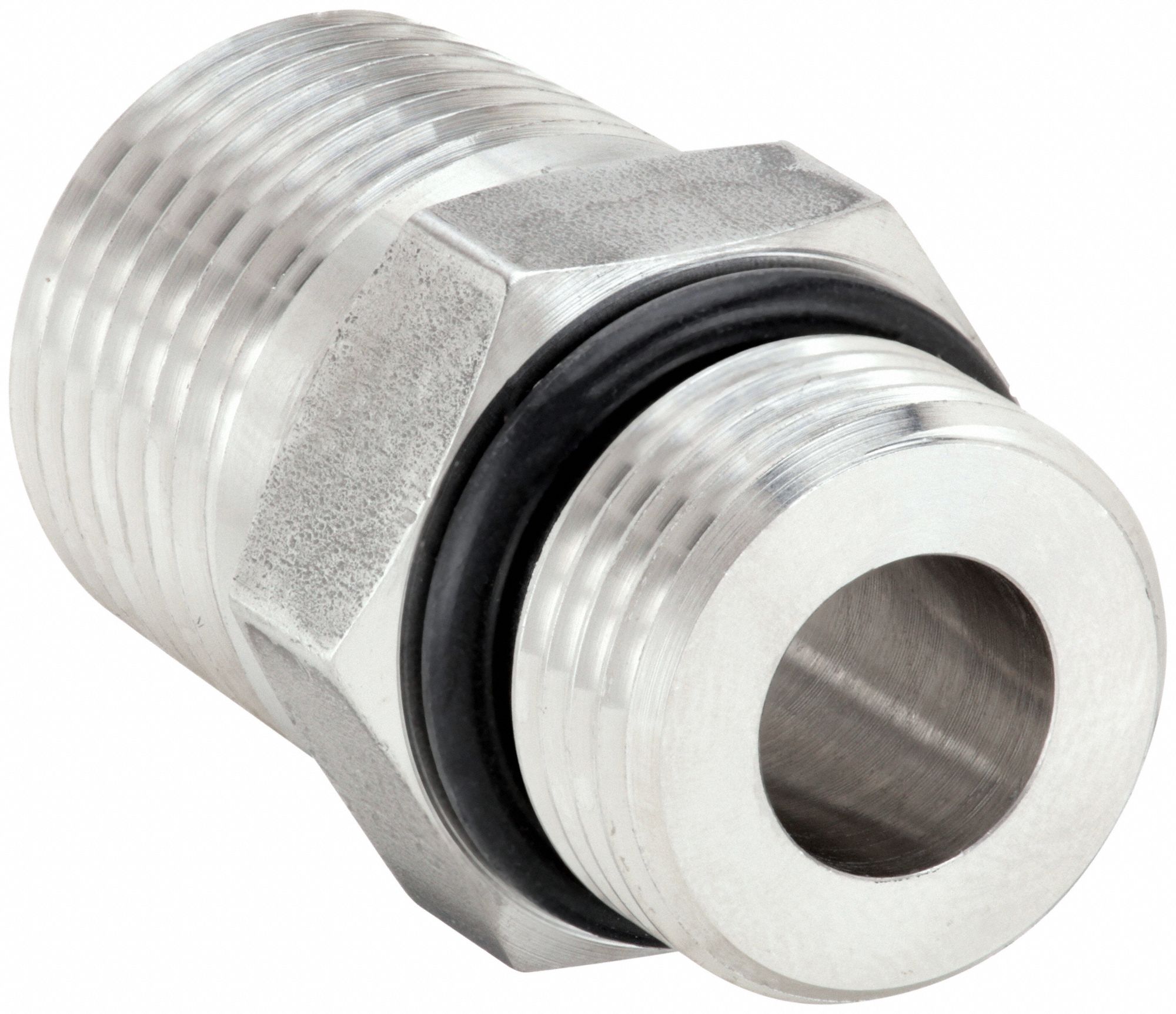 Adapter: 316 Stainless Steel, 1/2 in x 1/2 in Fitting Pipe Size, Male UN/UNF-2A x Male NPTF
