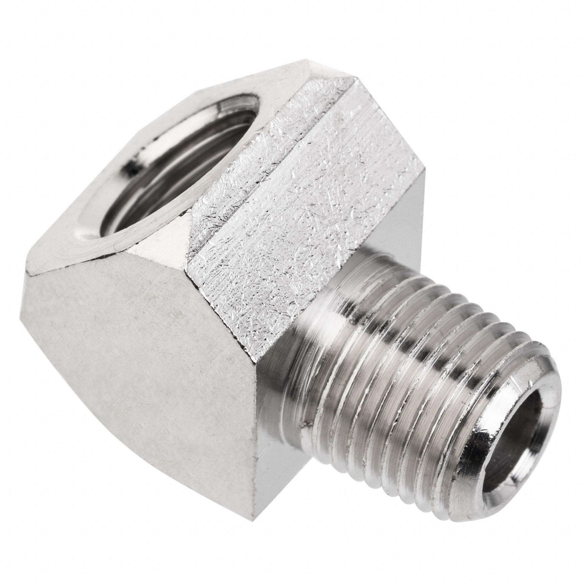 45-DEGREE ELBOW ADAPTER, NPTF, PIPE SIZE ¼ IN, NICKEL-PLATED BRASS, 1000 PSI