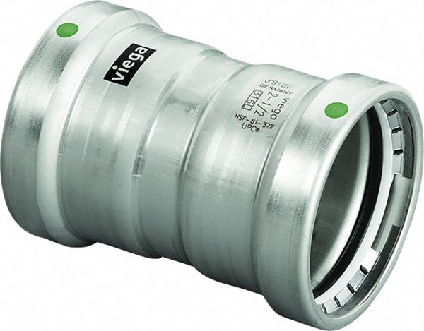 Crimp Coupling Fitting: 2 1/2 in Pipe x 2 1/2 in Pipe Size, Press-fit x Press-fit