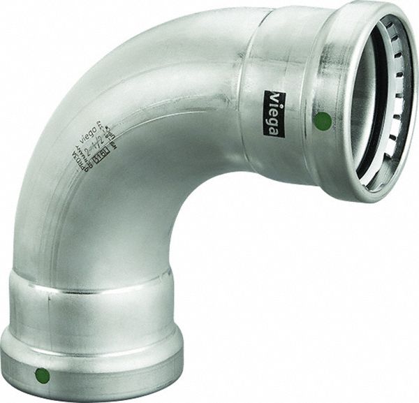 Crimp Elbow Fitting: 2 1/2 in Pipe x 2 1/2 in Pipe Size, Press-fit x Press-fit, EPDM