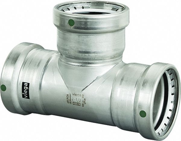 Crimp Tee Fitting: 2 1/2 in Pipe x 2 1/2 in Pipe x 2 1/2 in Pipe Size, EPDM