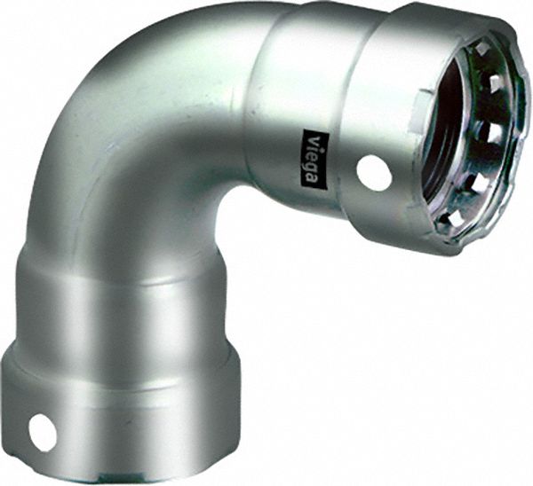 Crimp Elbow Fitting: 1 1/4 in Pipe x 1 1/4 in Pipe Size, Press-fit x Press-fit, FKM