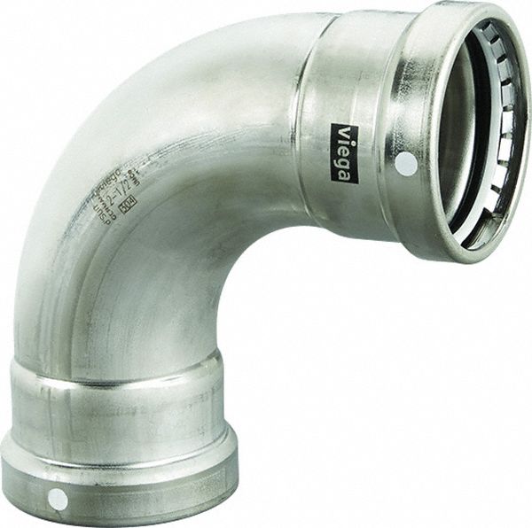 Crimp Elbow Fitting: 2 1/2 in Pipe x 2 1/2 in Pipe Size, Press-fit x Press-fit, FKM