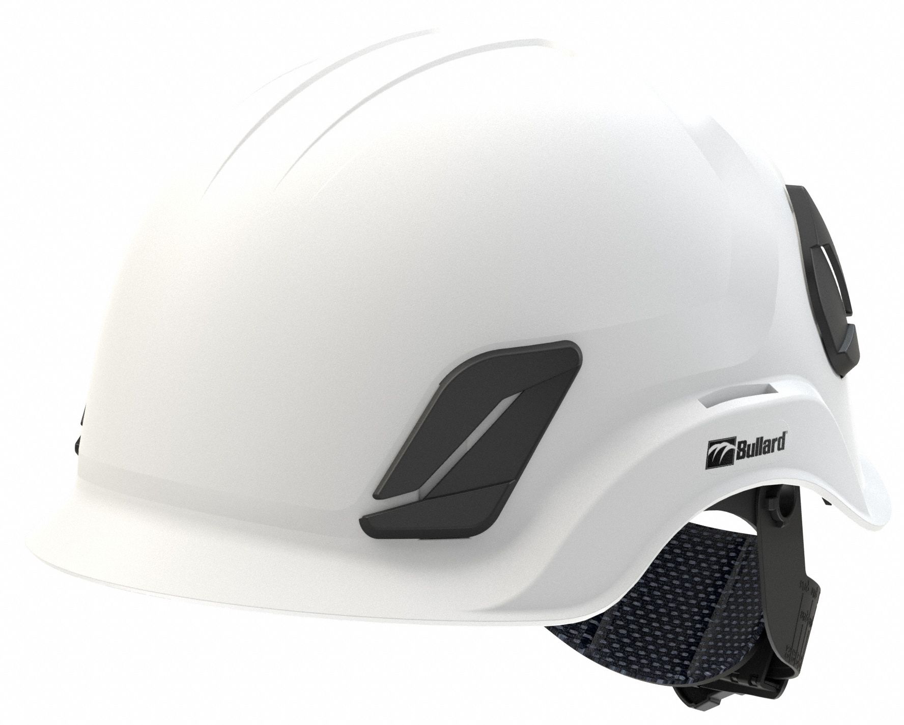 Climbing Helmet: White, No Graphics, Ratchet, ABS/Polycarbonate, Side-Slots, BULLARD, CEN10