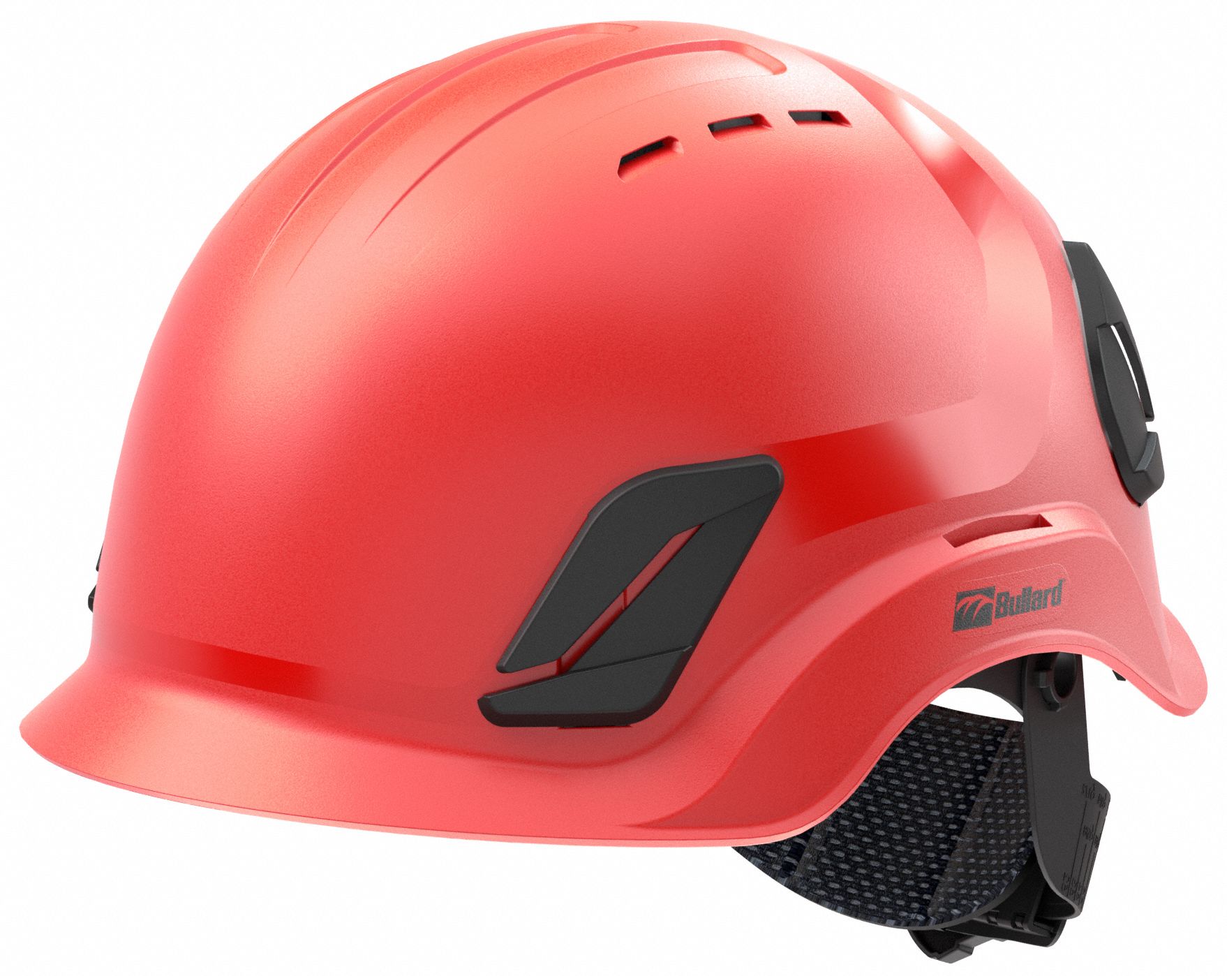 Climbing Helmet: Red, No Graphics, Ratchet, ABS/Polycarbonate, Side-Slots, BULLARD, CEN10