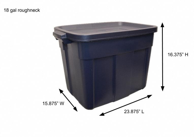 RUBBERMAID Storage Tote 18 gal, 23 7/8 in x 16 3/8 in x 17 1/2 in