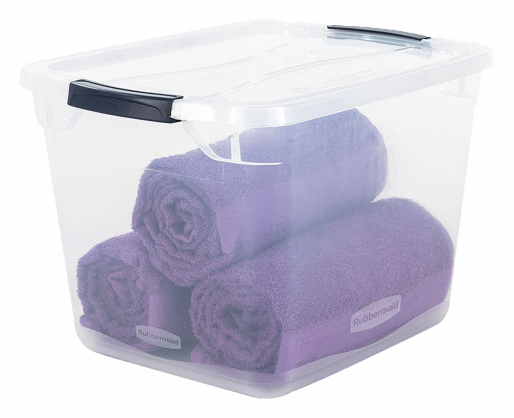 Storage Tote: 7.5 gal, 18 3/4 in x 13 3/8 in x 10 1/2 in, Clear Body, Clear Lid, Nestable