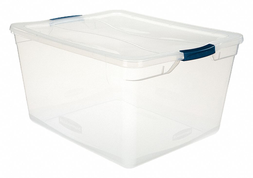 Storage Tote: 17.8 gal, 23 1/2 in x 18 5/8 in x 12 1/4 in, Clear Body, Clear Lid, Clear