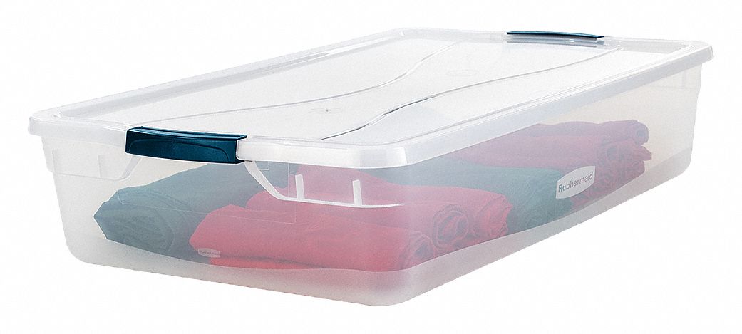 Storage Tote: 10.25 gal, 29 in x 17 3/4 in x 6 1/8 in, Clear Body, Clear Lid, Nestable