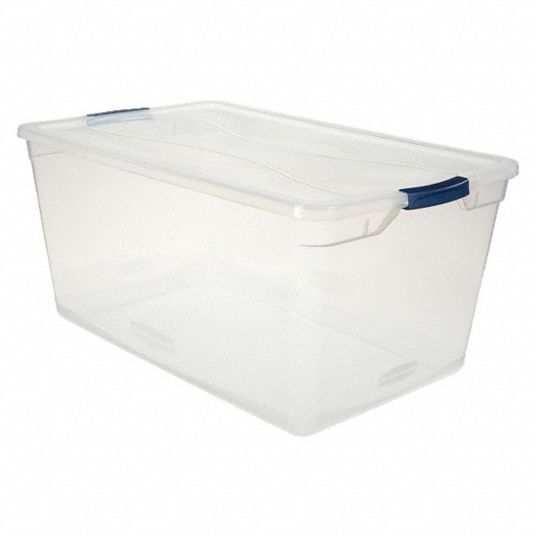 Rubbermaid Storage Tote, Clear, Plastic, 13 3/8 in L, 13 3/8 in W, 5 1/2 in  H, 3.75 gal Volume Capacity RMCC160000