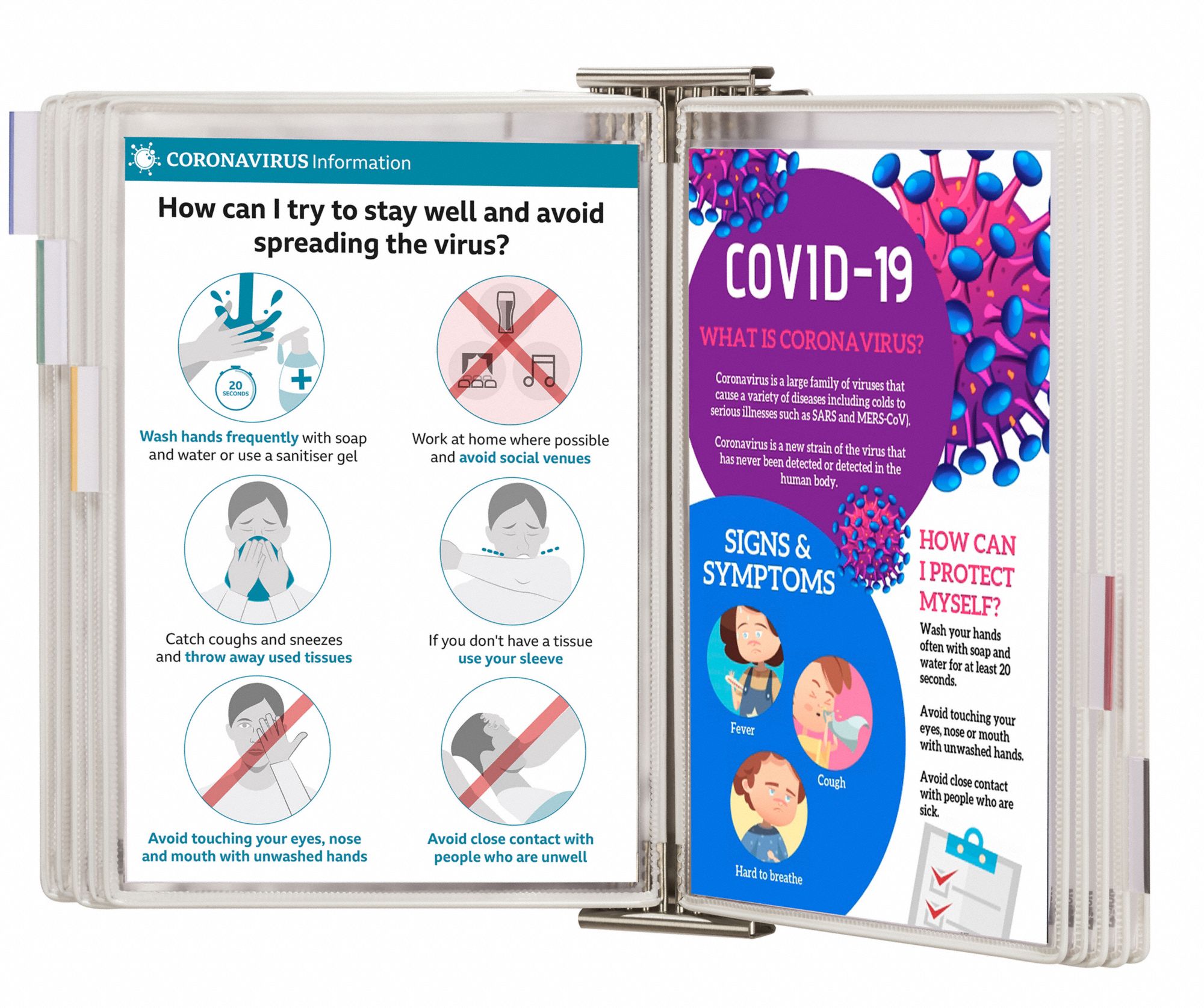 Document Display Kit: Wall Mount, 13 3/4 in Ht, 19 3/4 in Wd, White, Metal, White