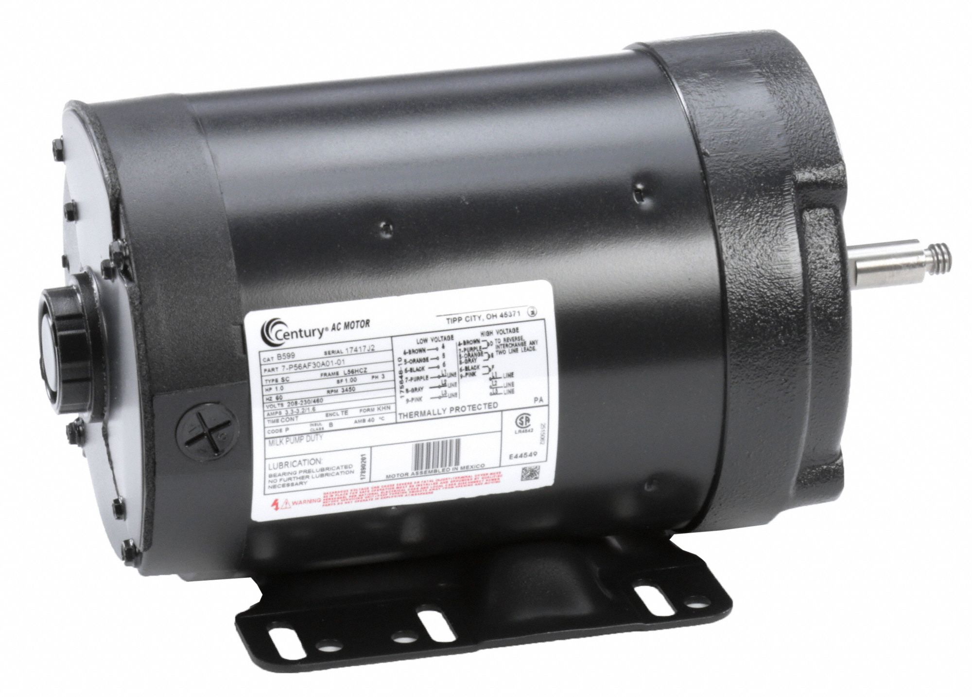 CENTURY Pump Motor 1, 3,450, 208230/460V AC, L56HCZ, Auto, 1 Motor