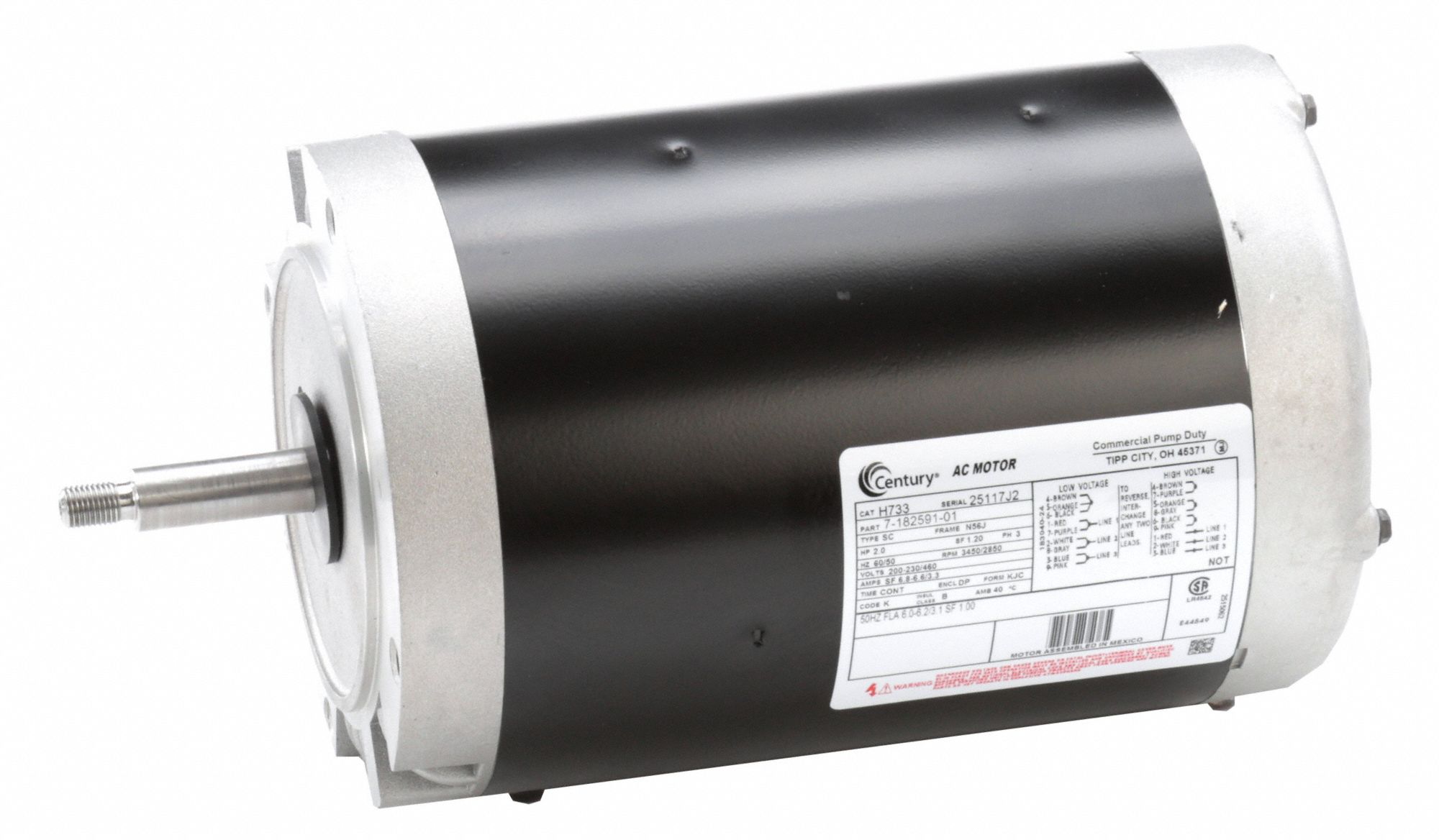 General Purpose Pump Motor: Open Dripproof, Face Mounting, 2 HP, 200-230/460V AC, CW/CCW, 1