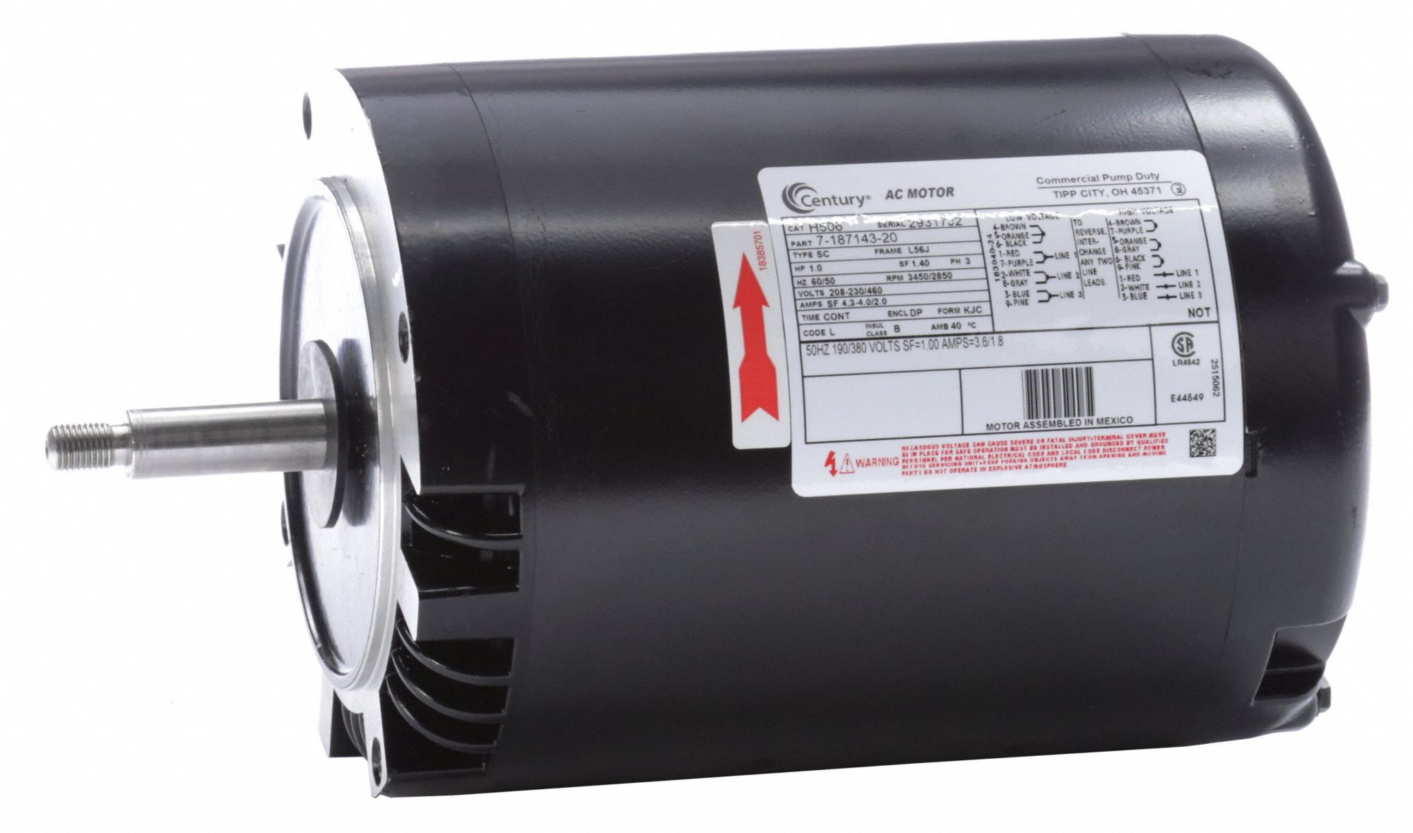 General Purpose Pump Motor: Open Dripproof, Face Mounting, 1 HP, 208-230/460V AC, CW/CCW, 1