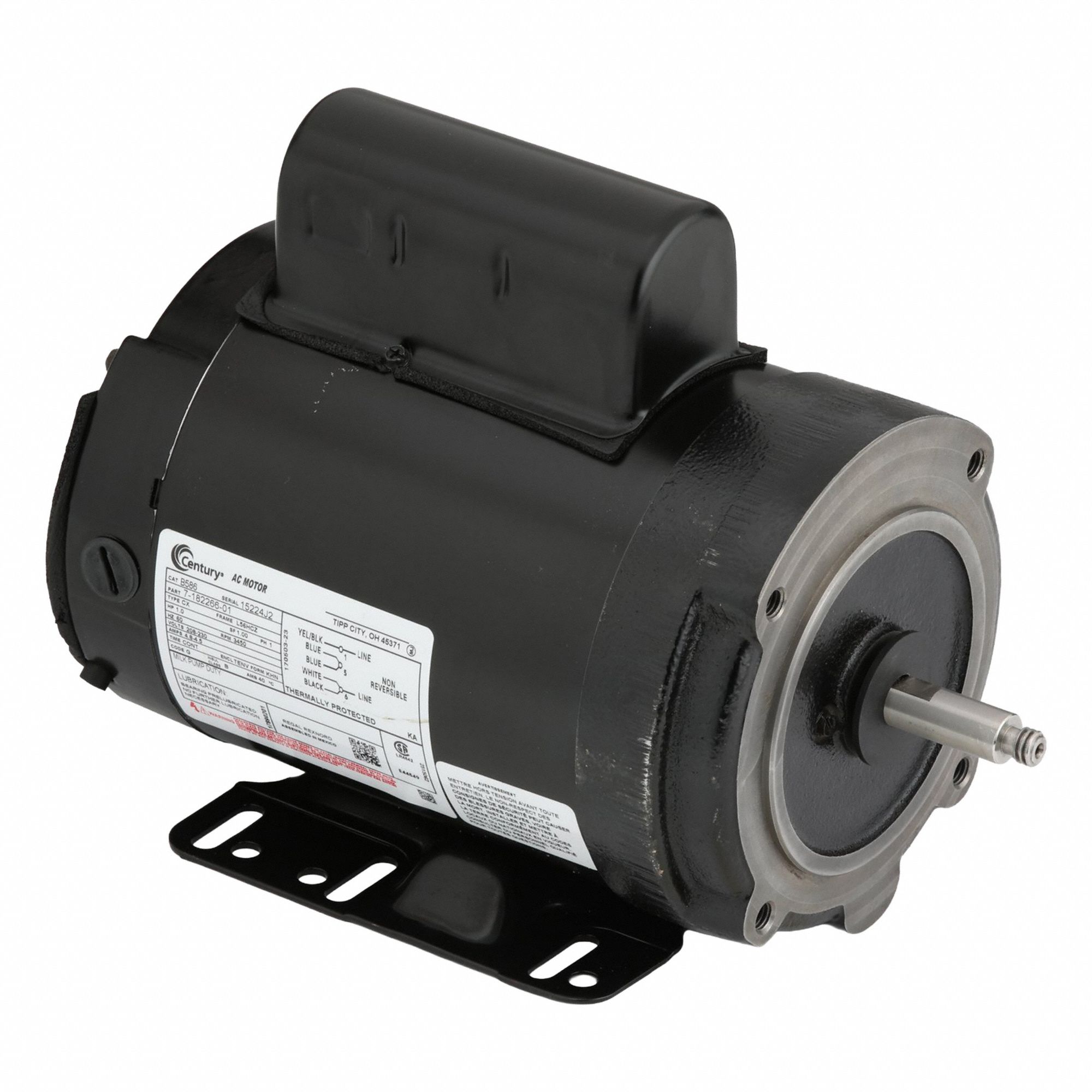 Farm Duty Motor: Single Phase, Rigid Base, Permanent Split Capacitor, 1 hp, 3, 450 RPM, Auto