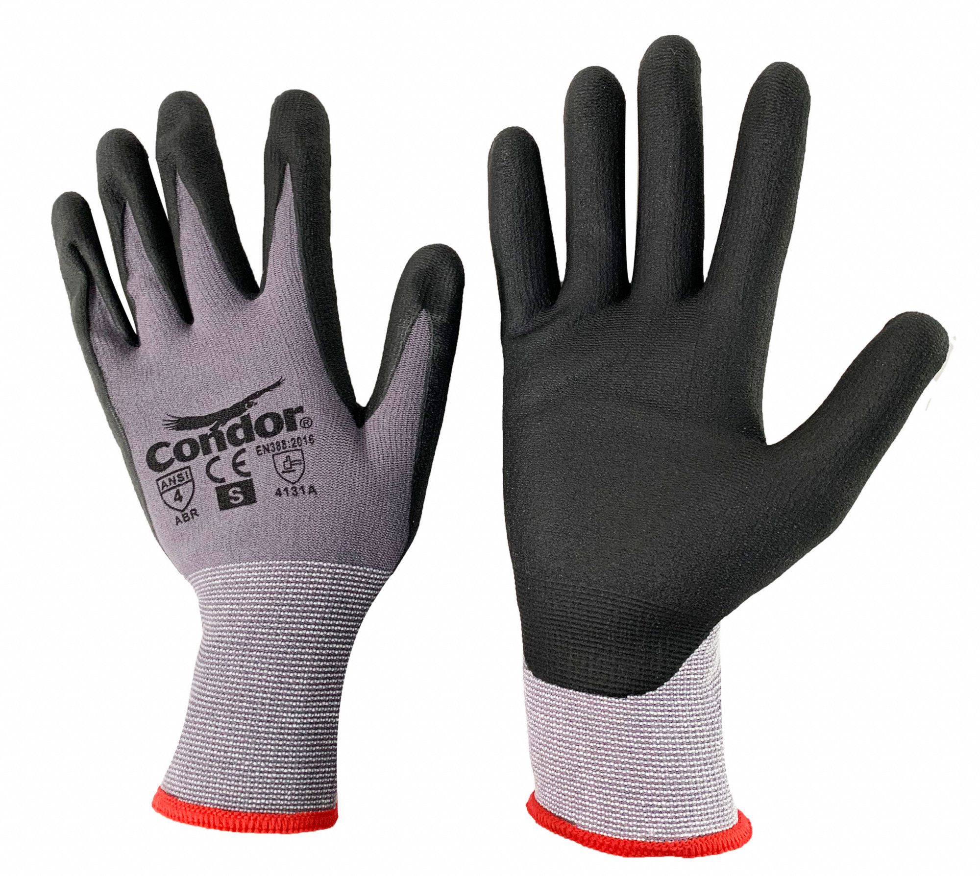 COATED GLOVES, XL (10), SANDY, NITRILE, DIPPED PALM, ANSI ABRASION LEVEL 4, GREY
