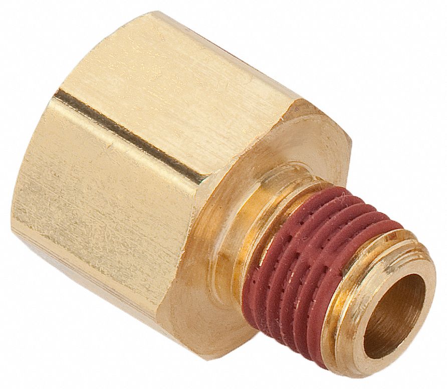 Female x Male Reducing Adapter: Brass, 3/8 in x 1/8 in Fitting Pipe Size, Female NPT x Male NPT